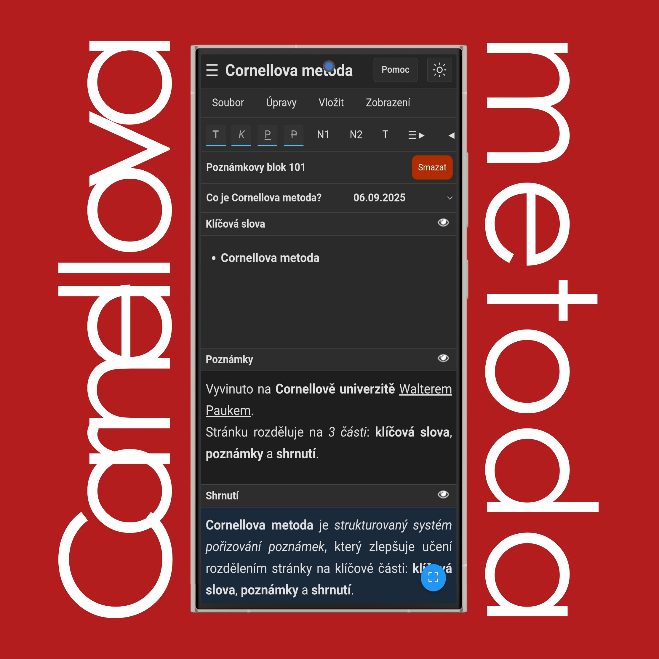 Formátování textu v Cornellových poznámkách