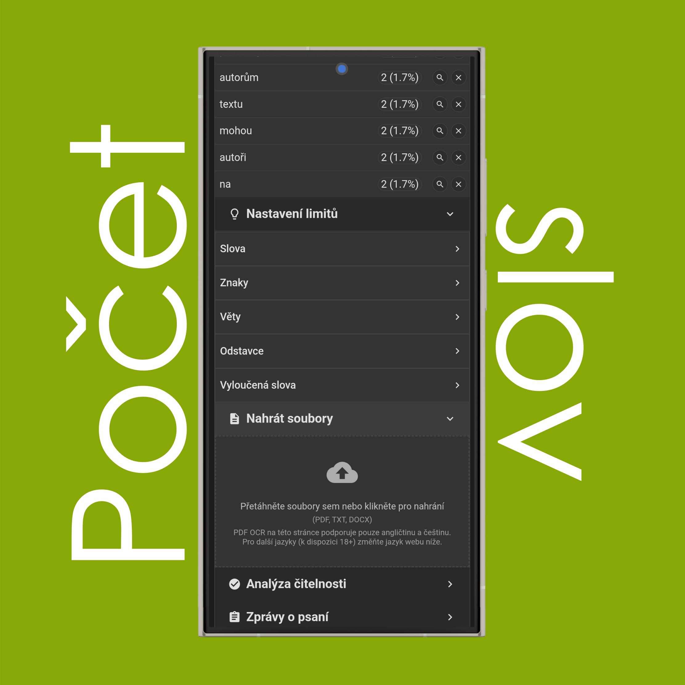 Nahrát soubor (PDF, TXT, DOCX) pro počítání slov a znaků