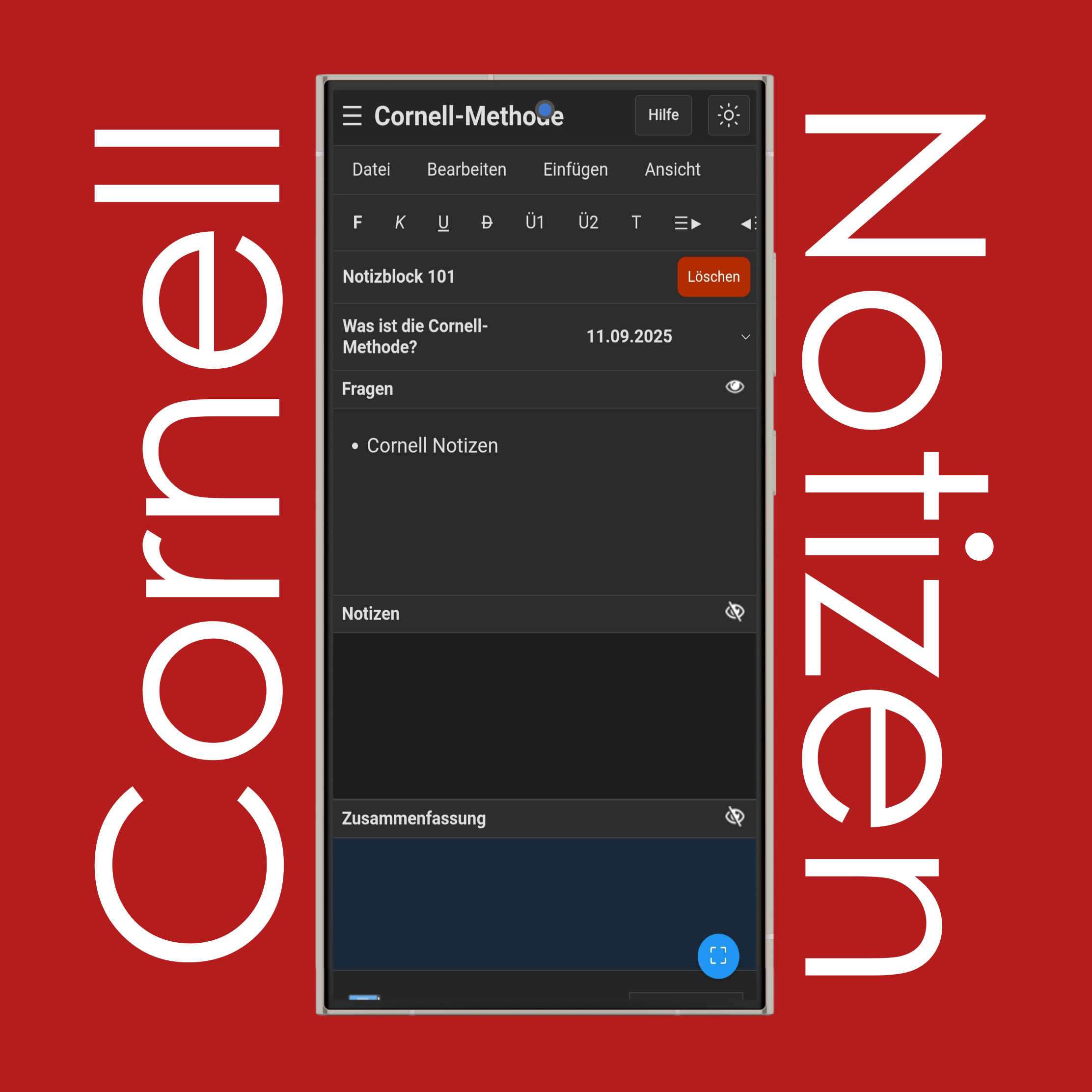 Cornell-Notizen ein-/ausblenden (Wiederholen & Reflektieren)