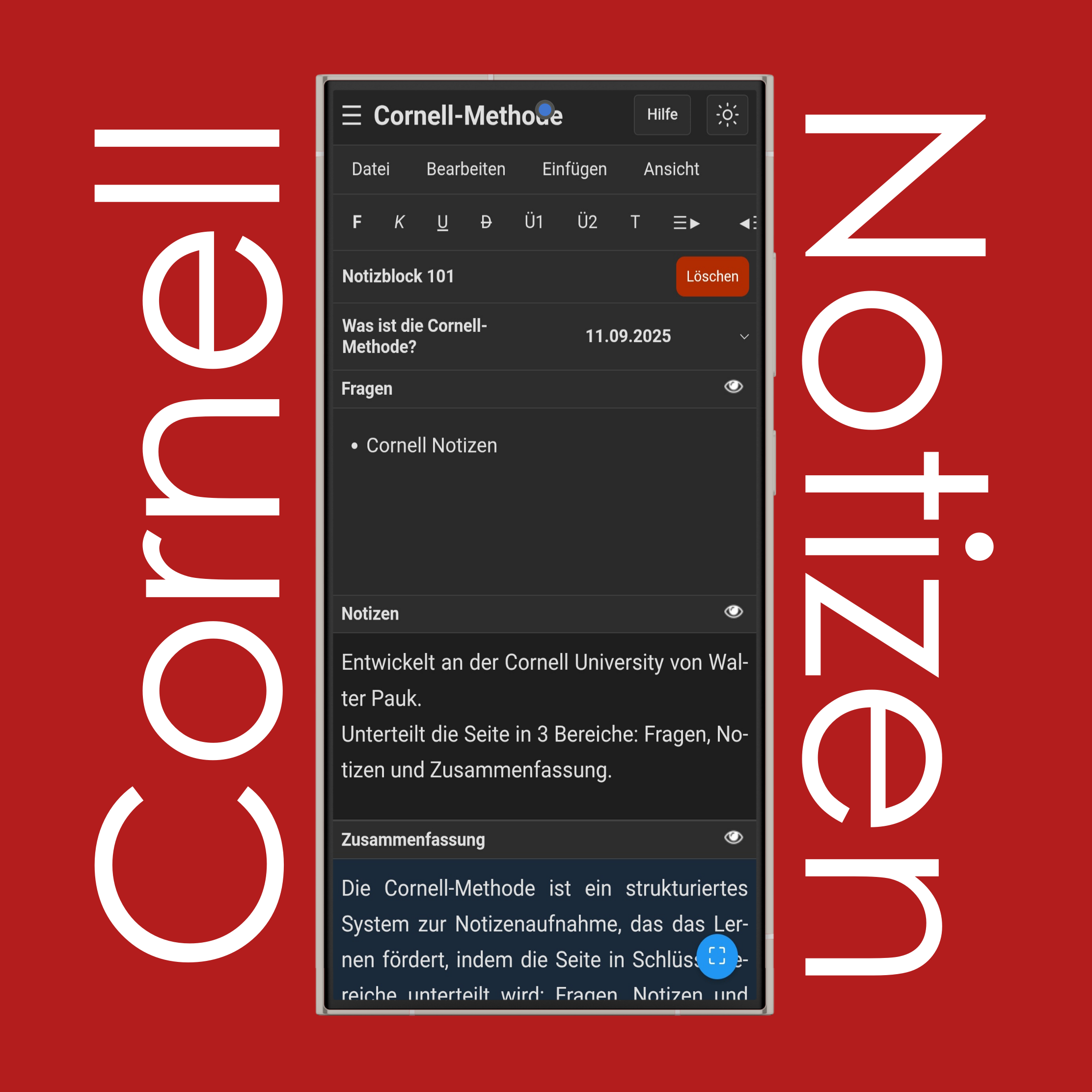 Cornell-Methode zur Notizenaufnahme
