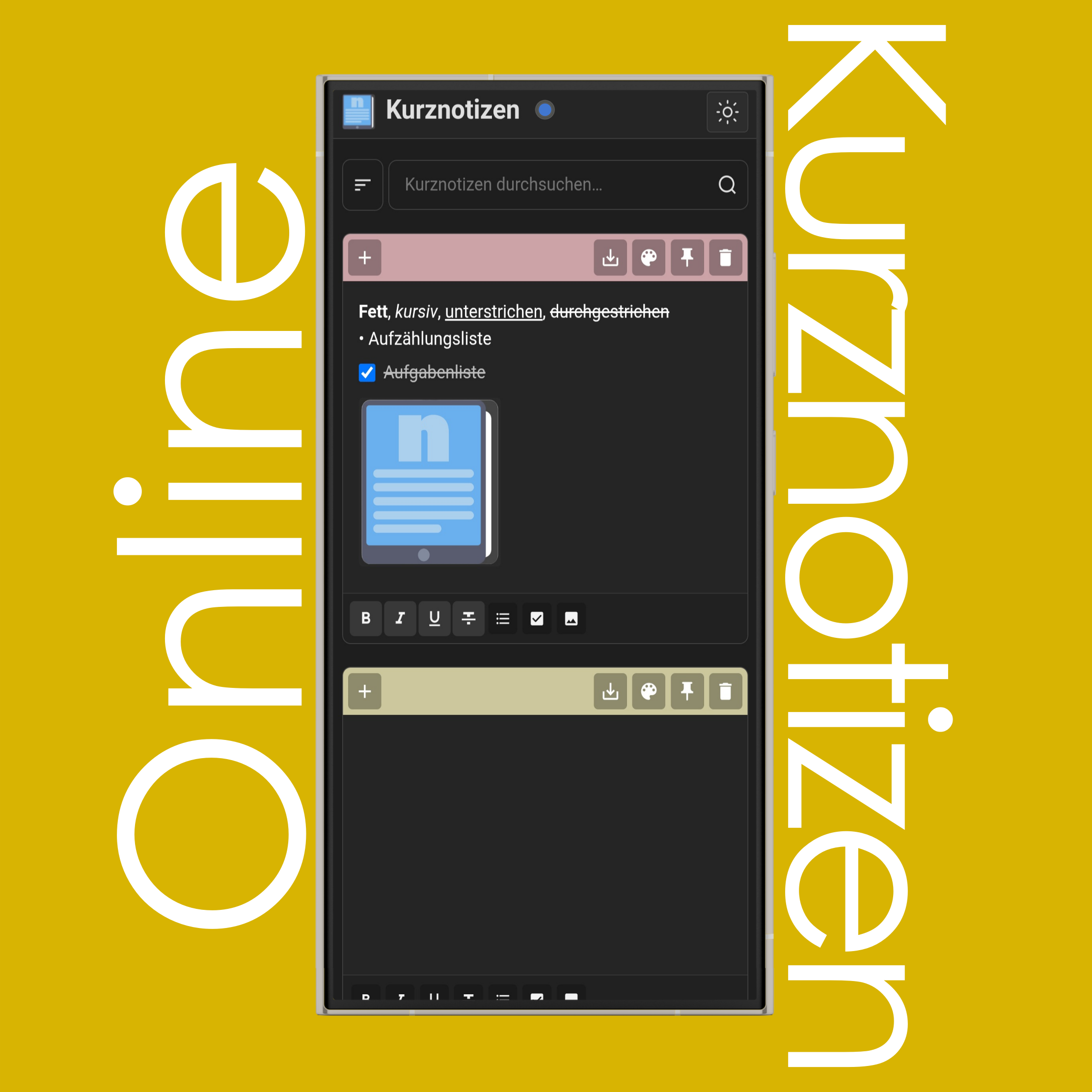 Formatierungswerkzeuge für Kurznotizen