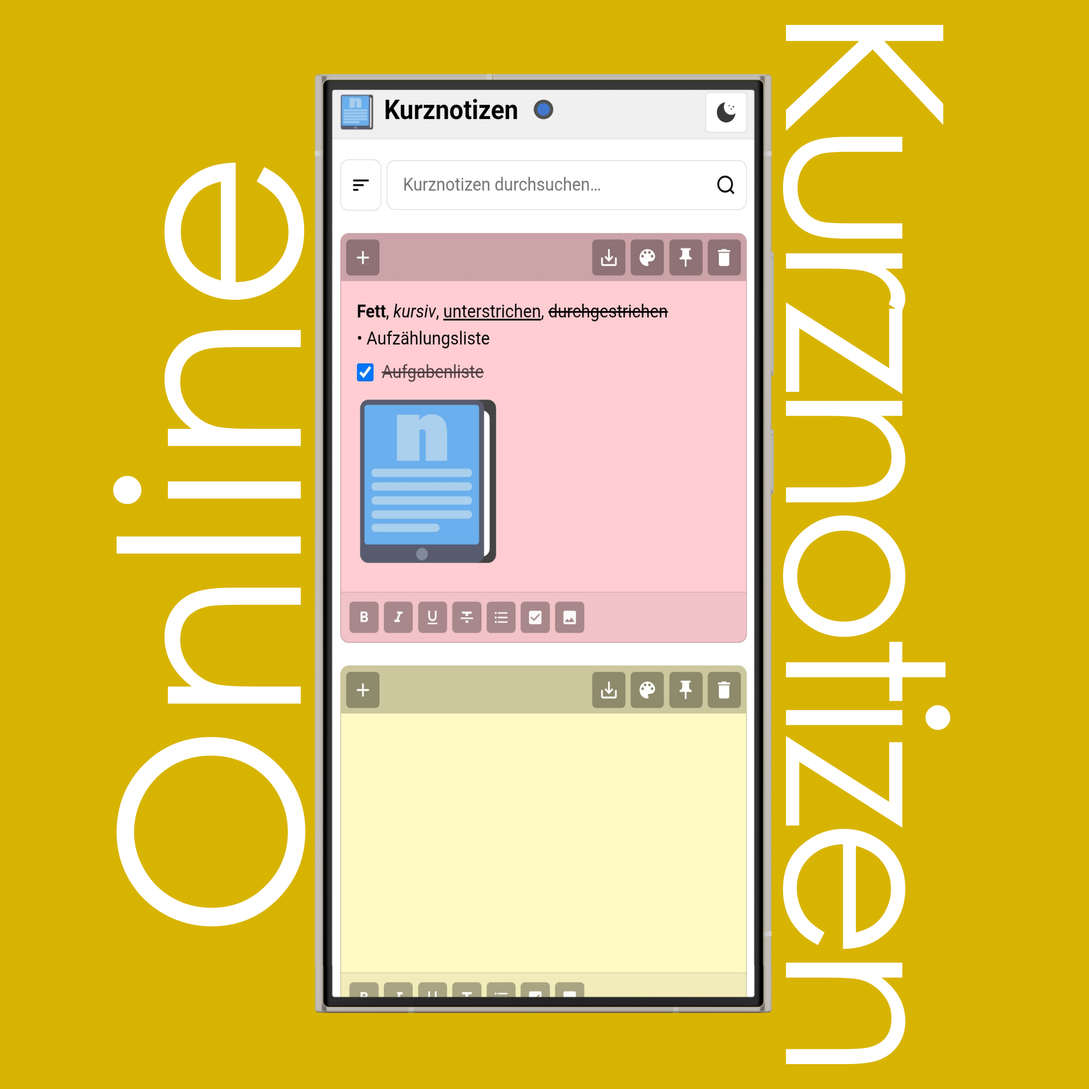 Hell- und Dunkelmodus/-Design für Kurznotizen