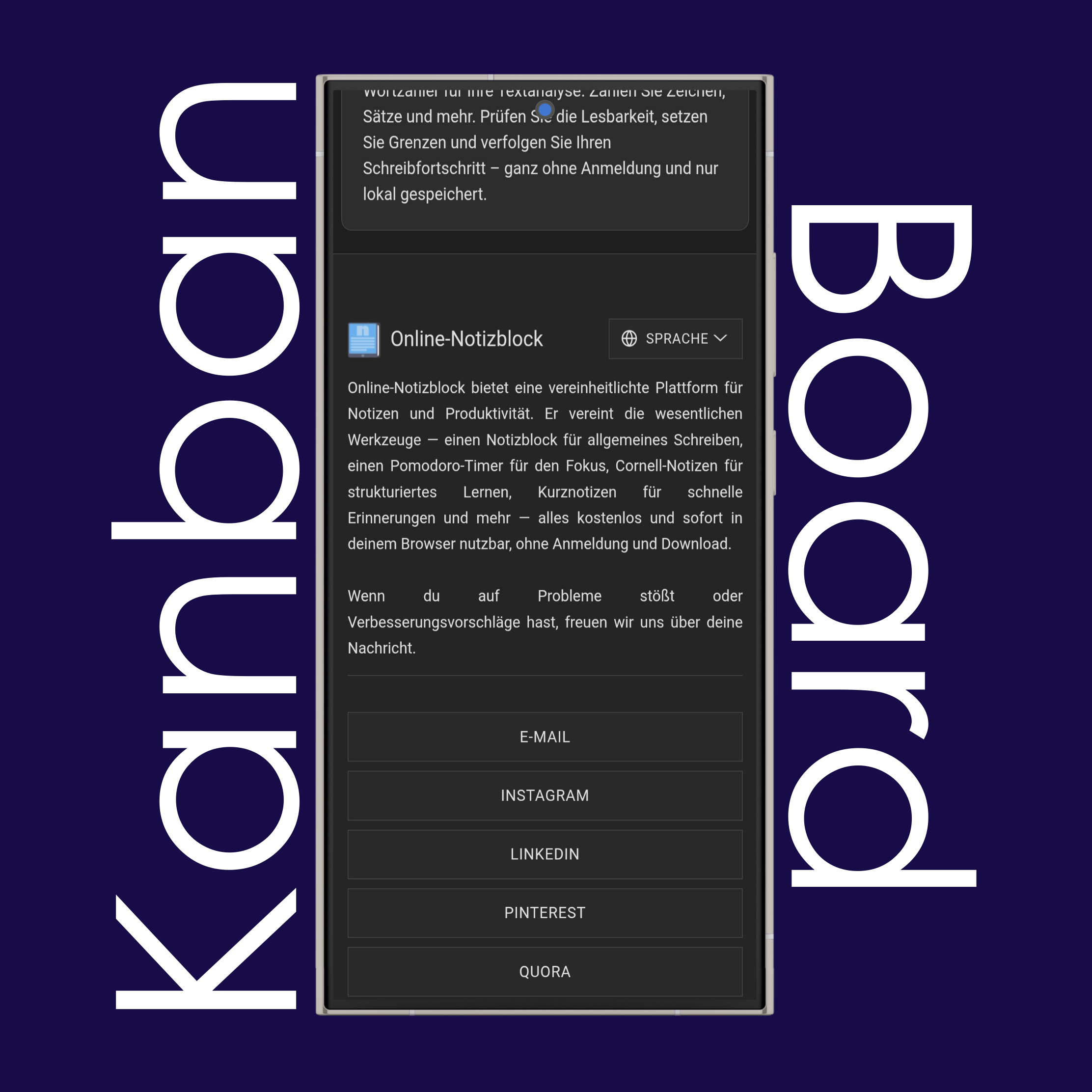 Spracheinstellungen des Kanban-Boards
