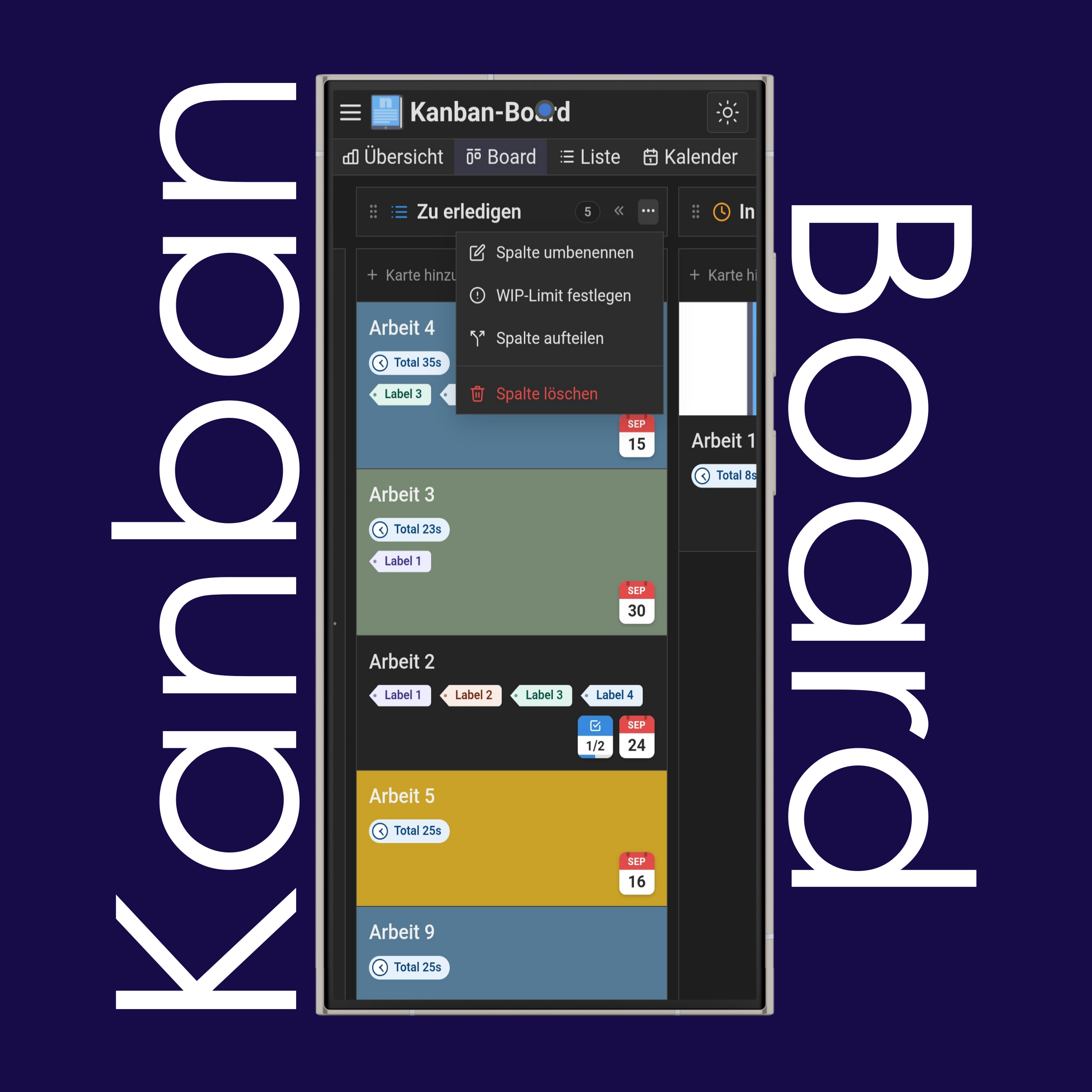 Spalteneinstellungen des Kanban-Boards