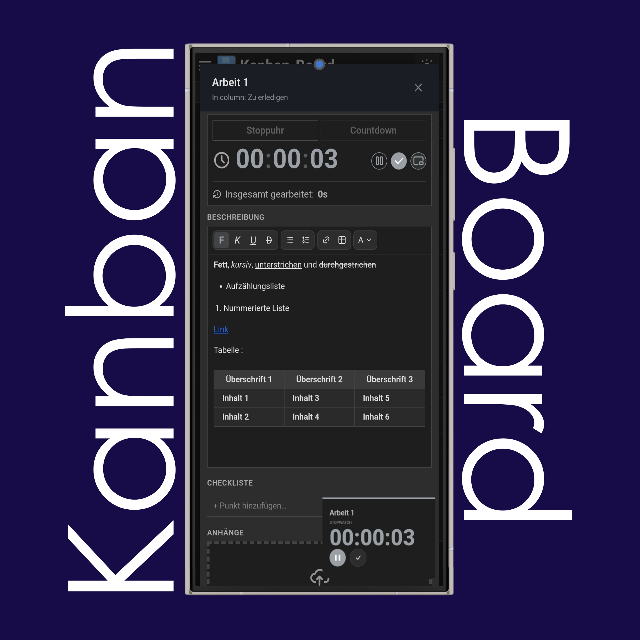 Kanban-Board-Timer im Bild-im-Bild-Modus