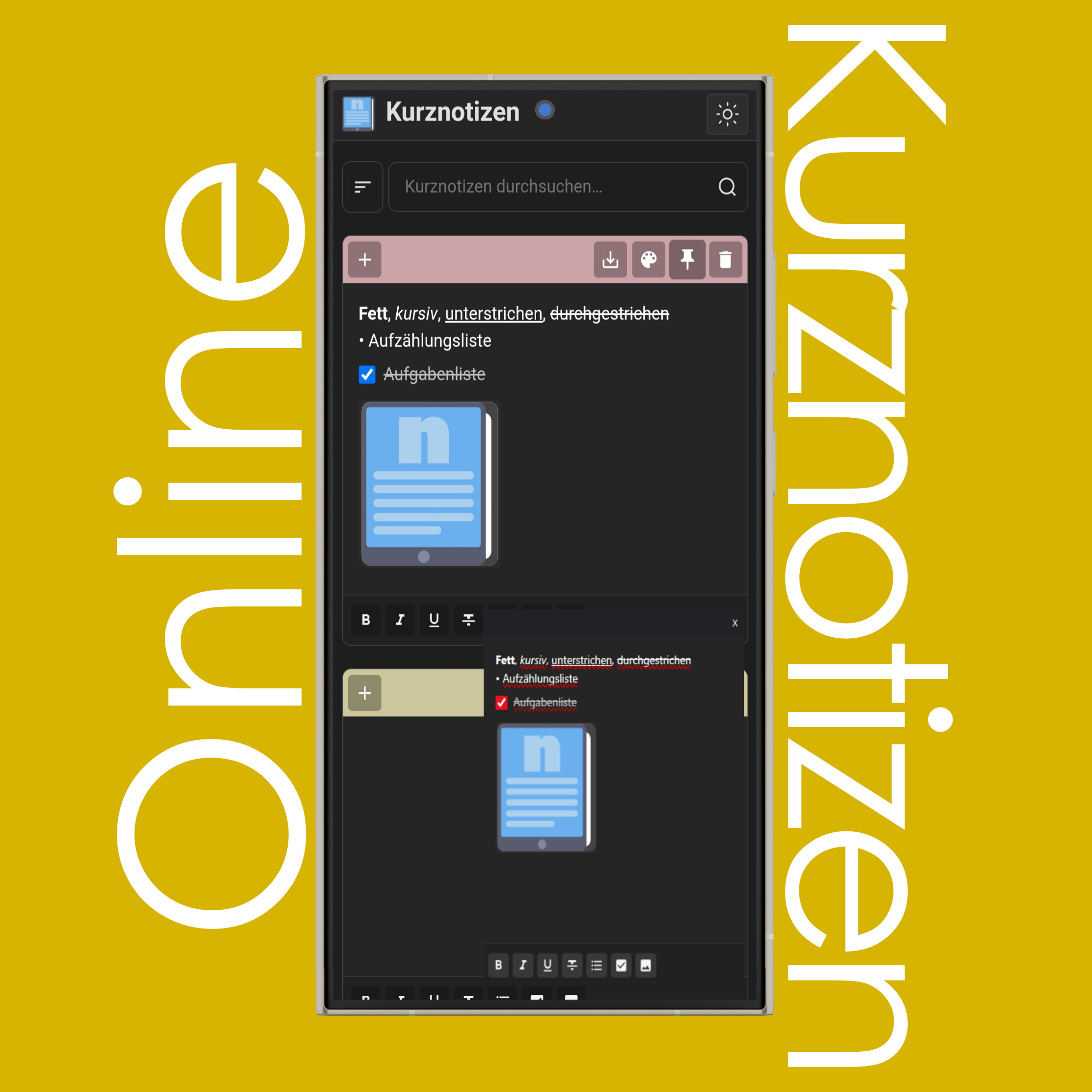 Kurznotizen anheften (immer im Vordergrund)