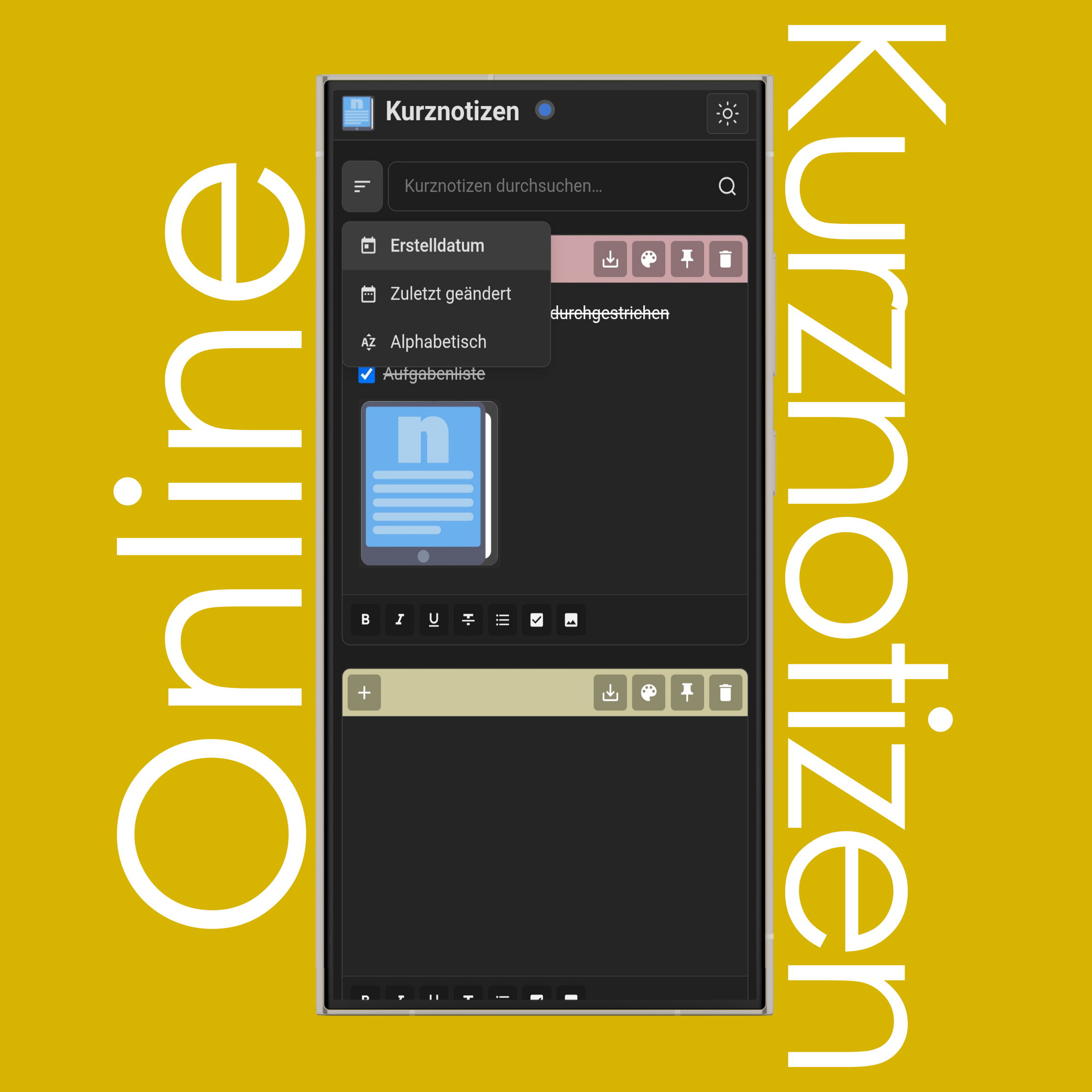 Kurznotizen sortieren