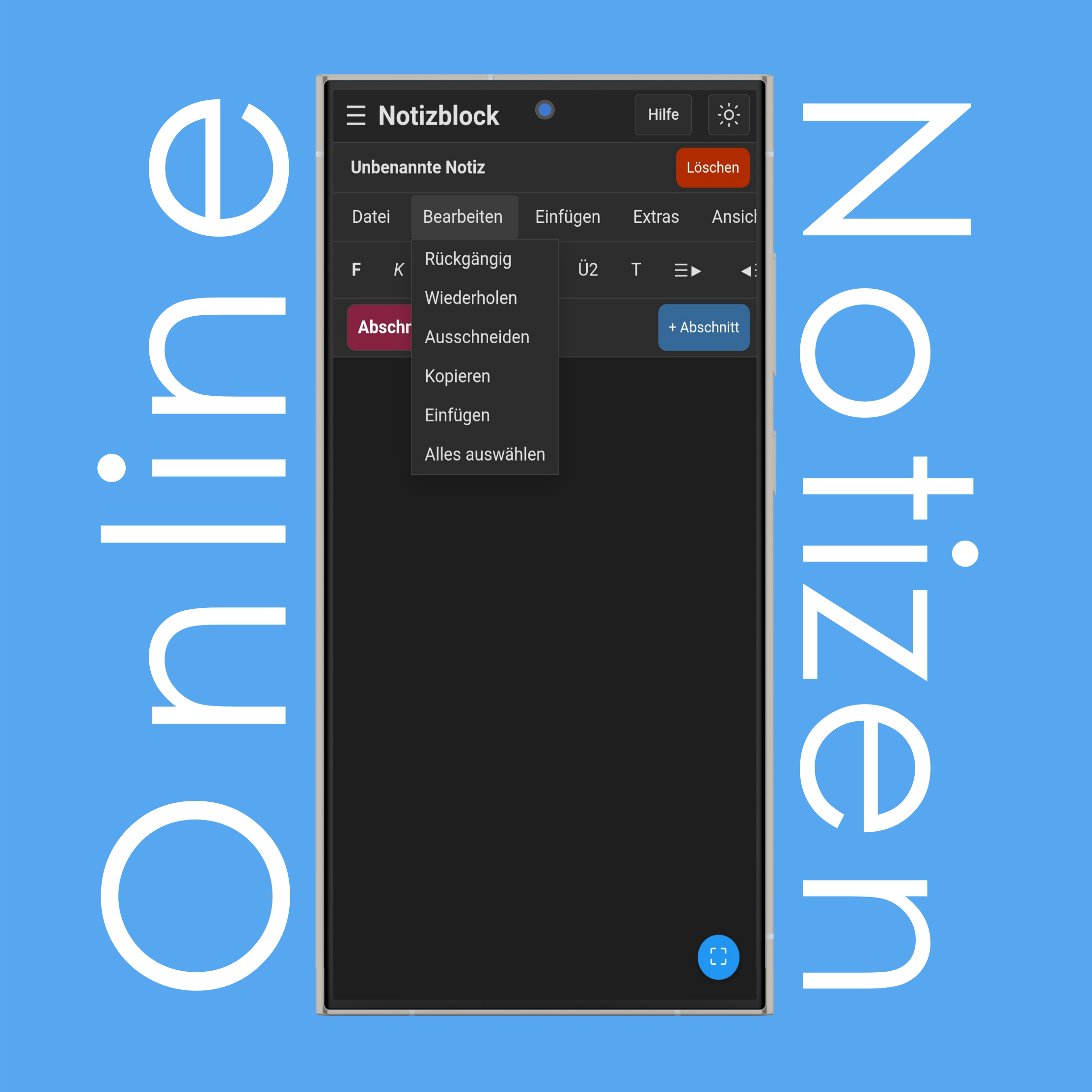 Notizblock-Bearbeiten-Menü