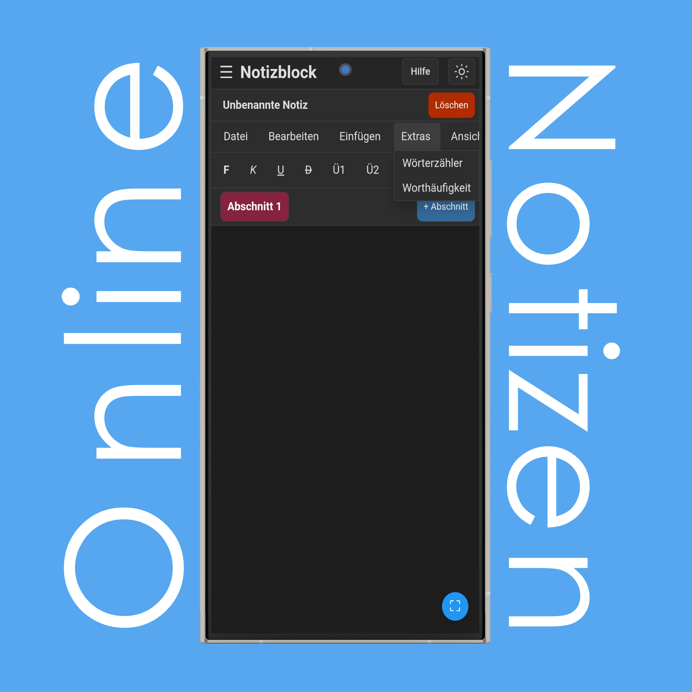 Notizblock-Extras-Menü
