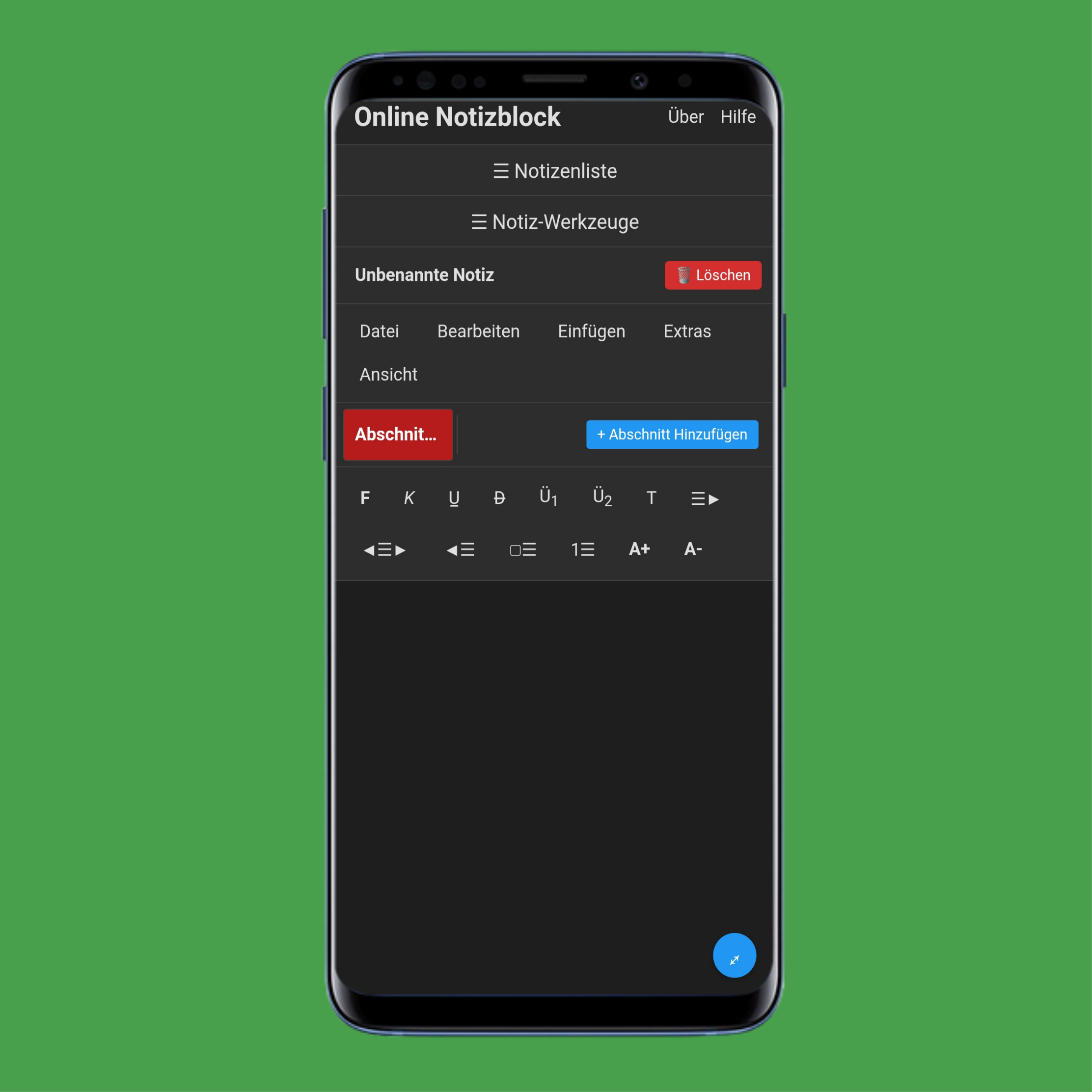 Notizblock Mobil-Startseite