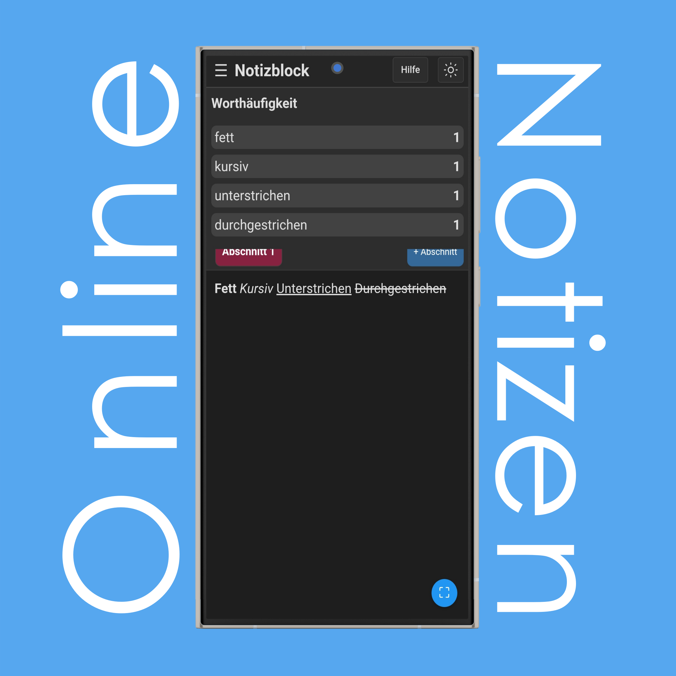 Notizblock-Worthäufigkeit