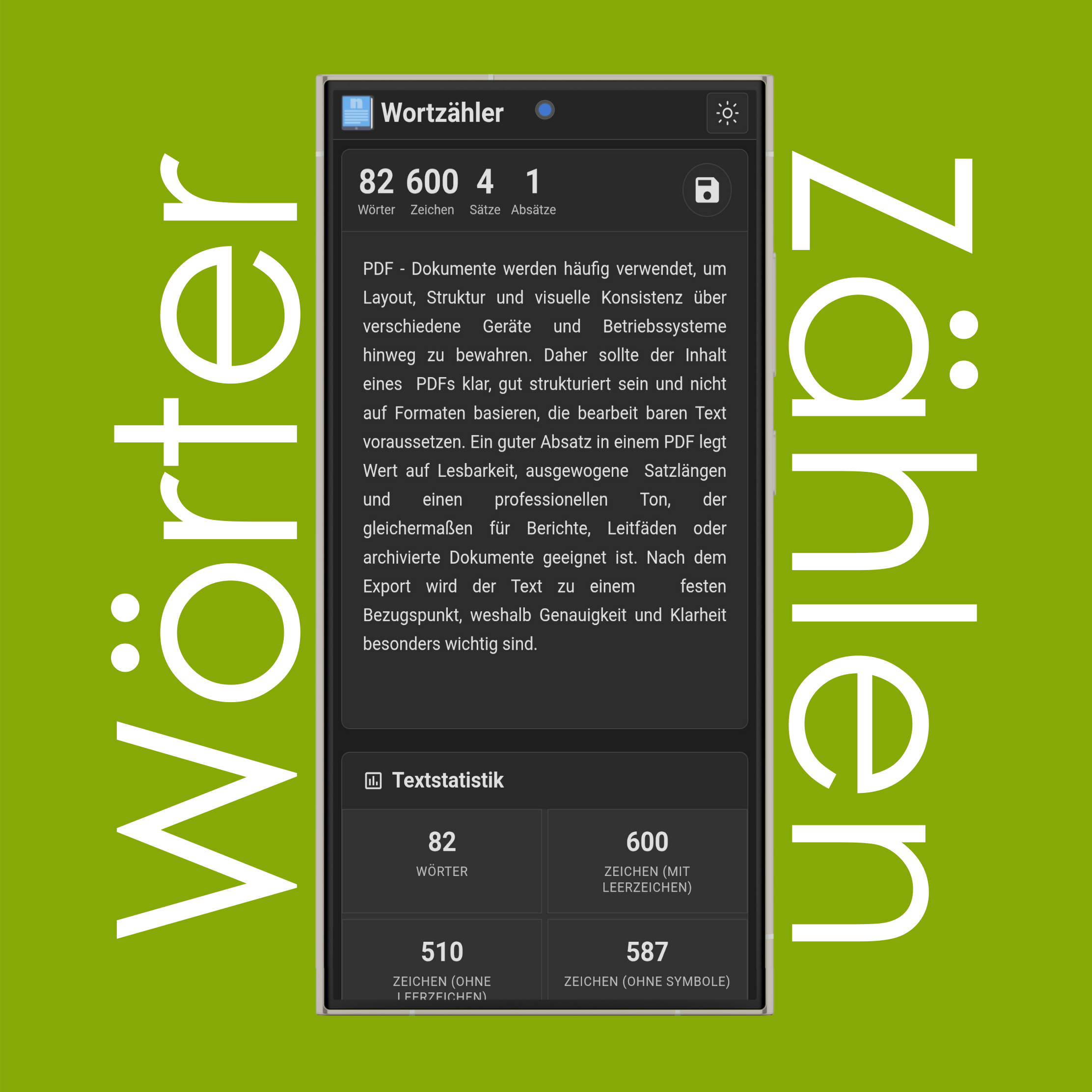 Wortzählergebnisse und Statistiken nach Dateiupload