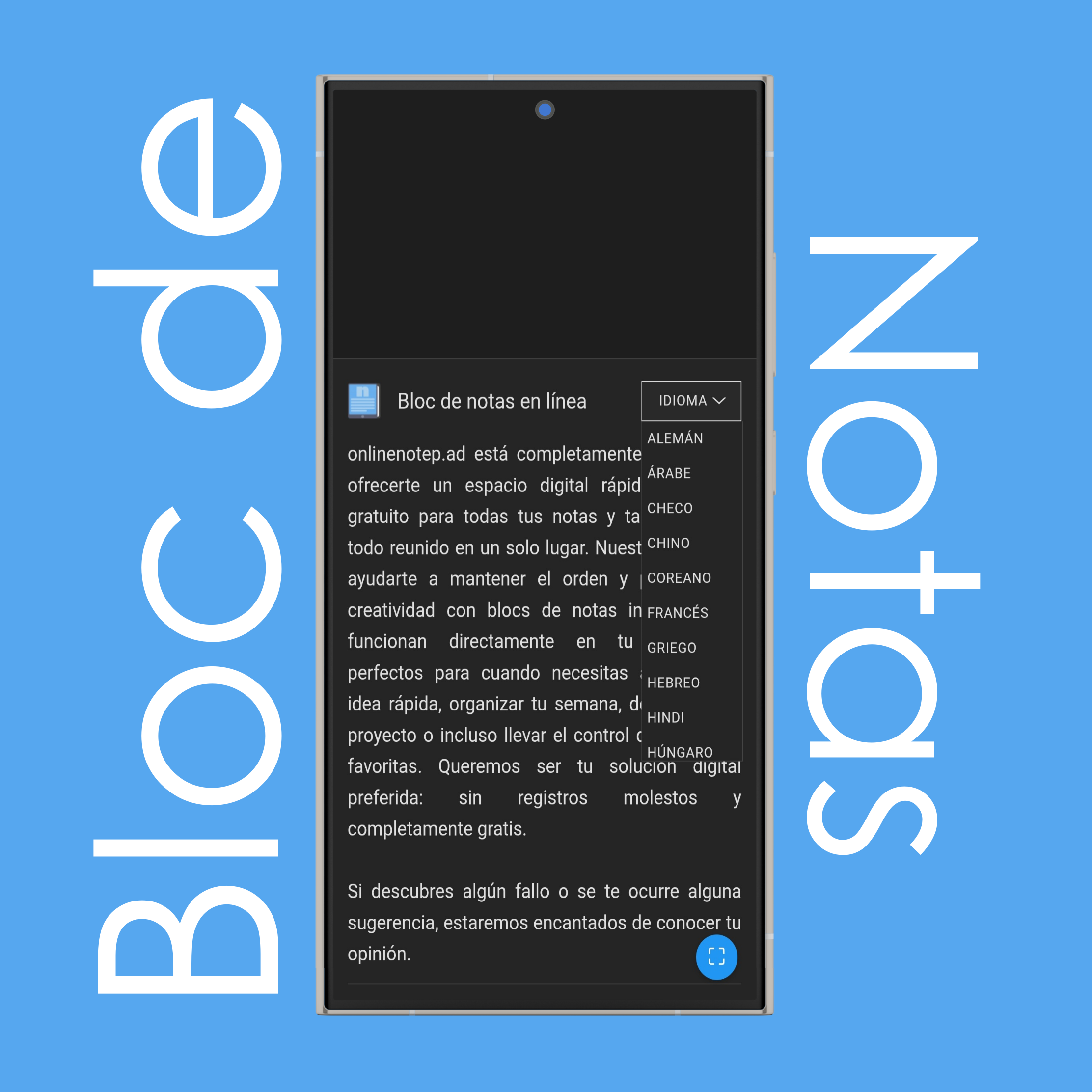 Idioma de visualización del bloc de notas