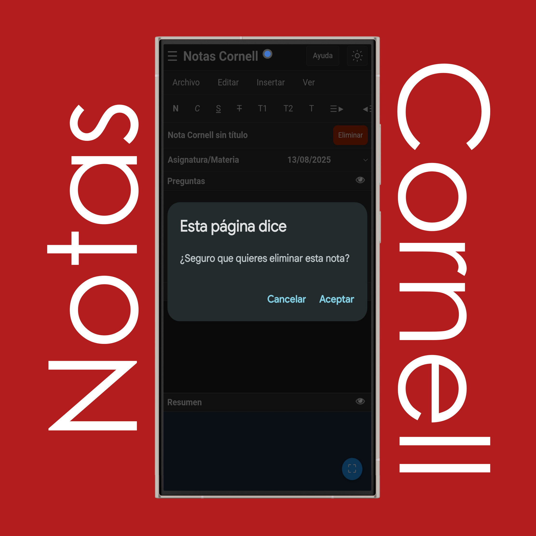 Eliminar notas Cornell