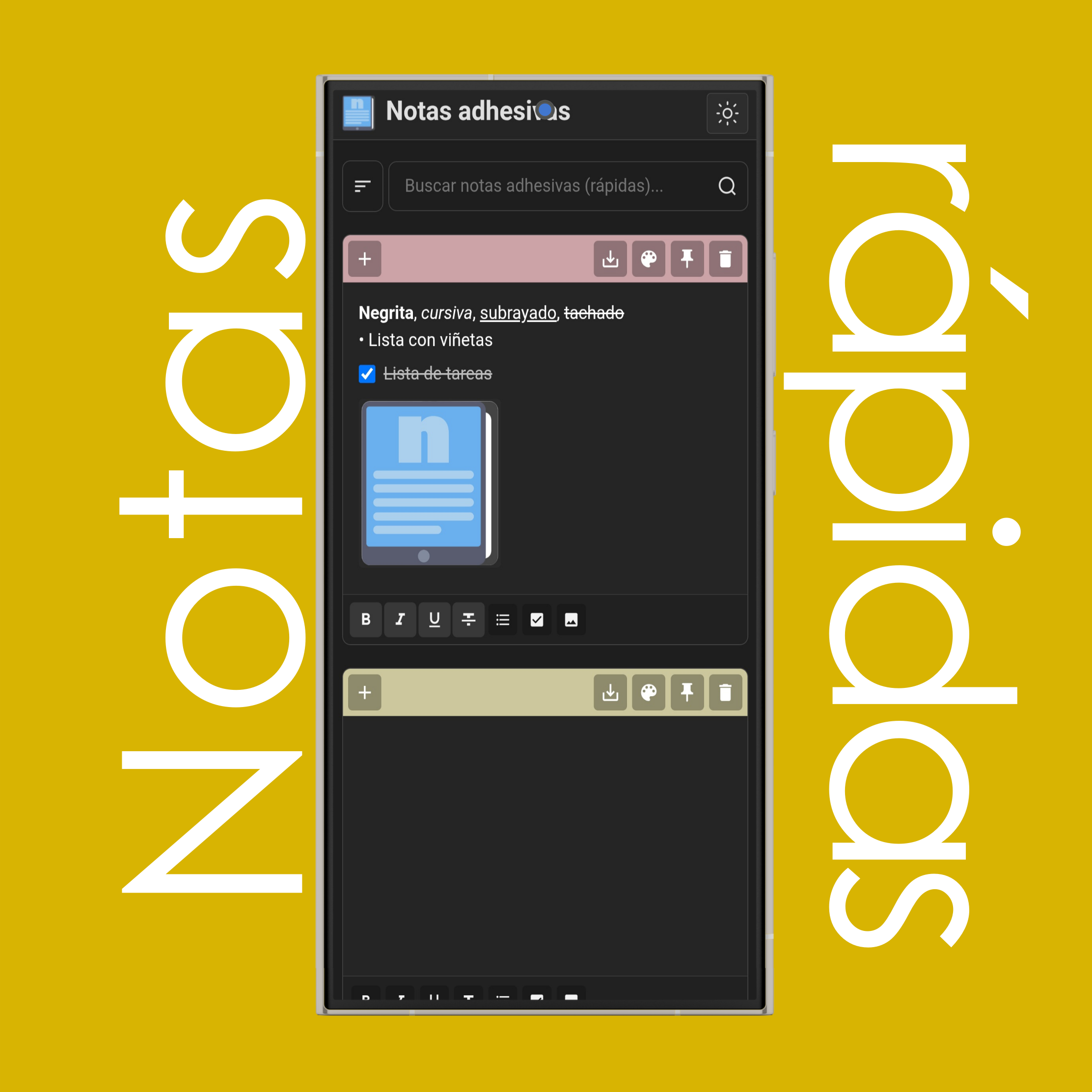 Herramientas de formato para notas rápidas