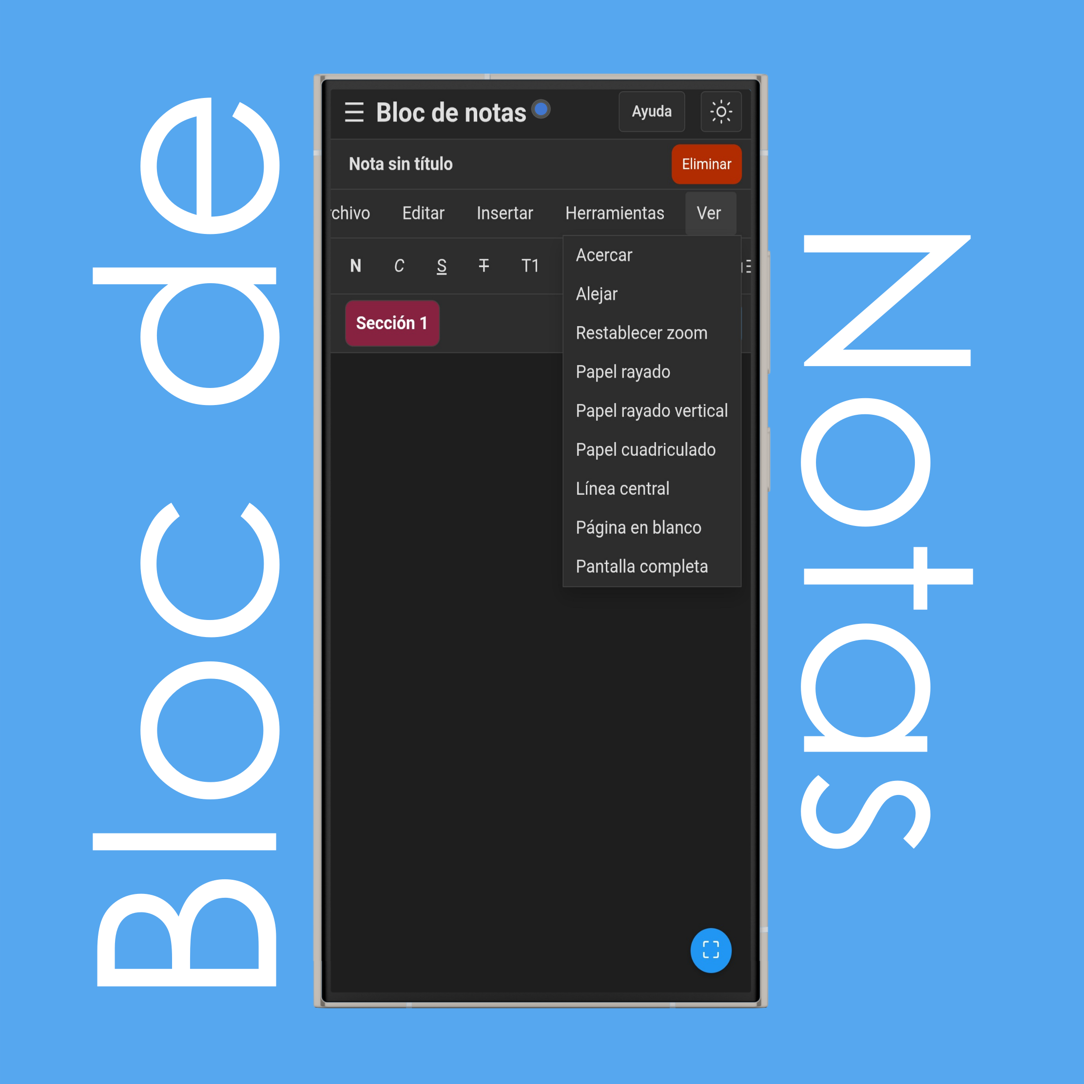 Menú Ver del bloc de notas