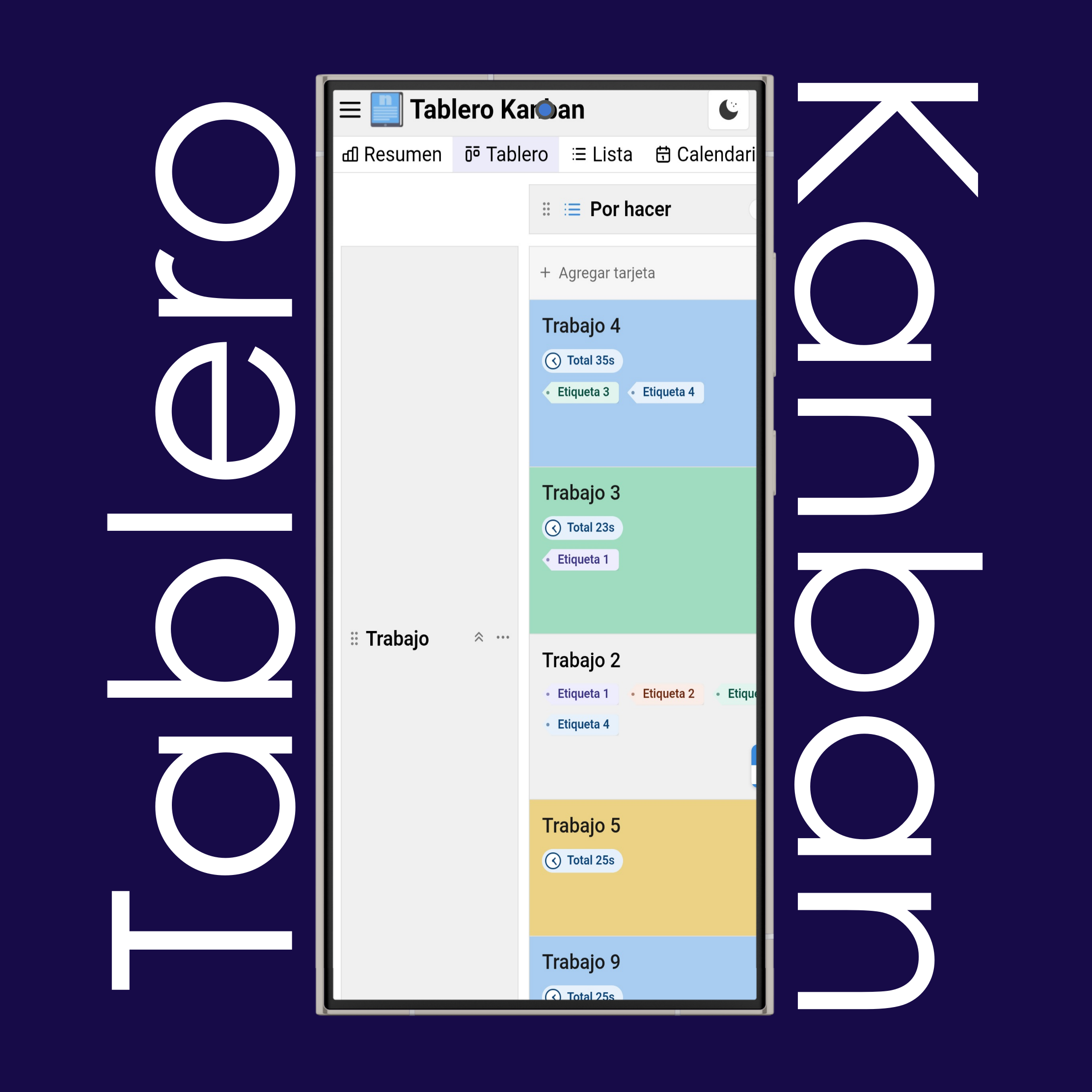 Modo claro y oscuro del tablero kanban