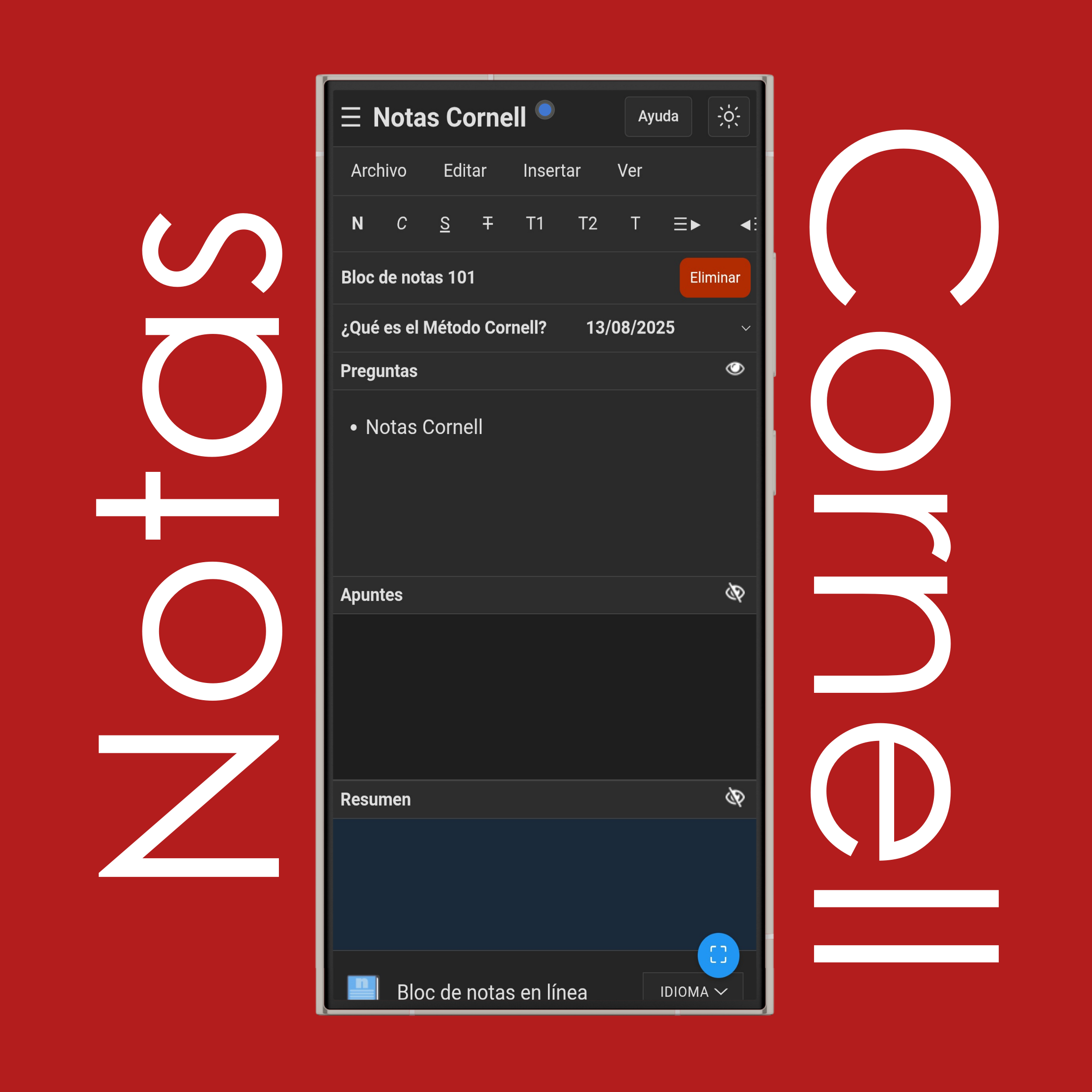 Mostrar/ocultar notas Cornell (Recitar y reflexionar)