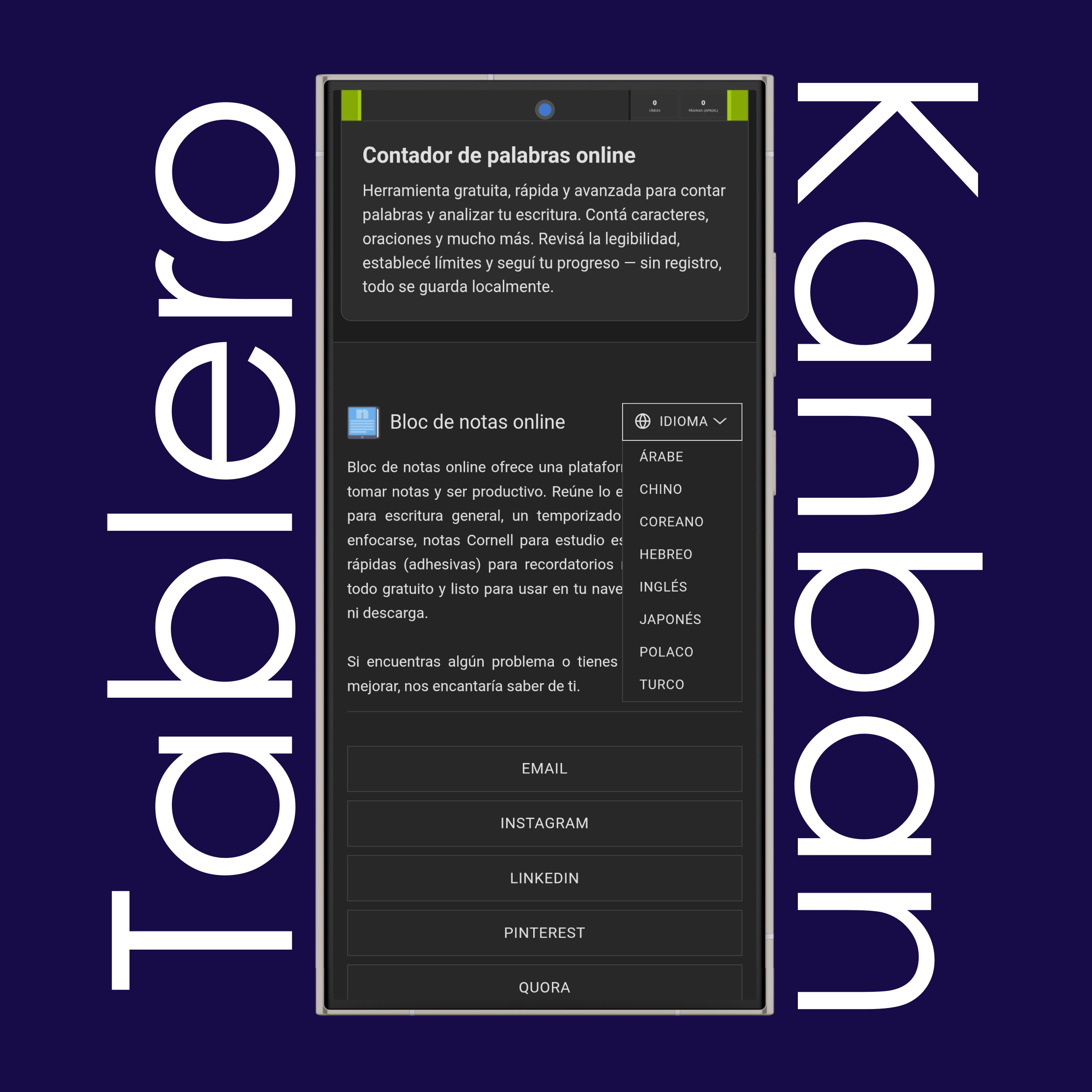Configuración de idioma del tablero kanban