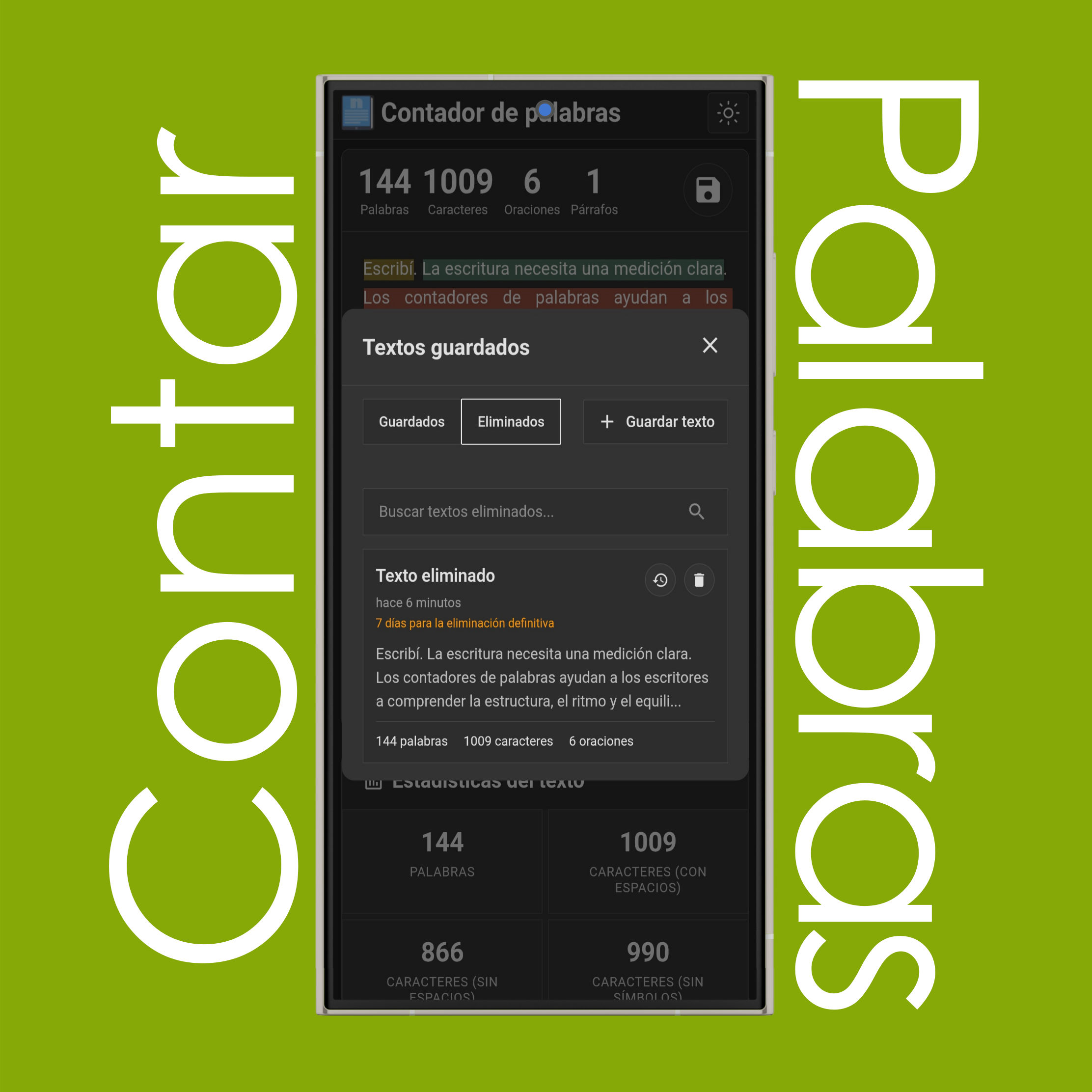 Buscar, restaurar, eliminar (definitivamente) textos eliminados