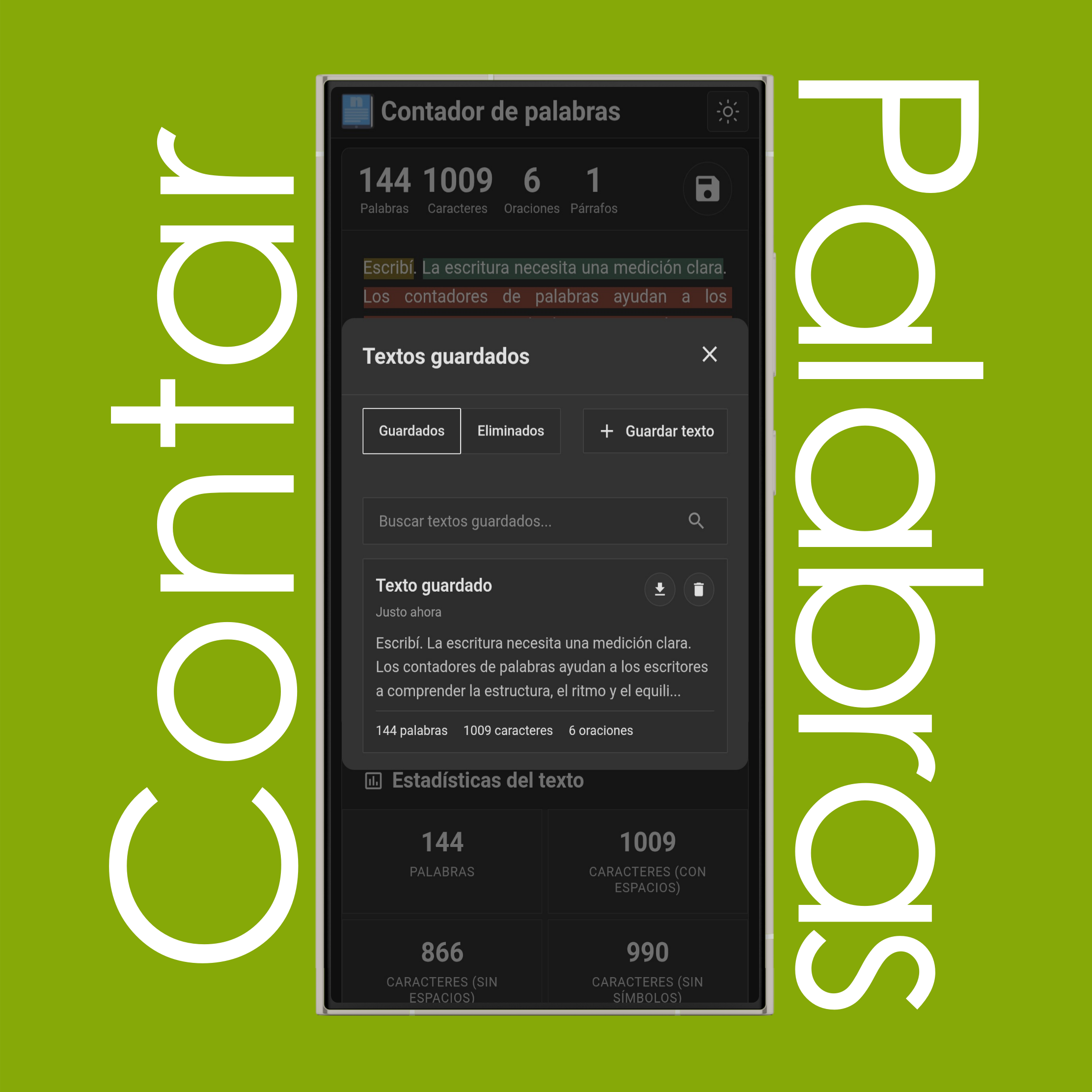 Buscar, cargar y eliminar textos guardados
