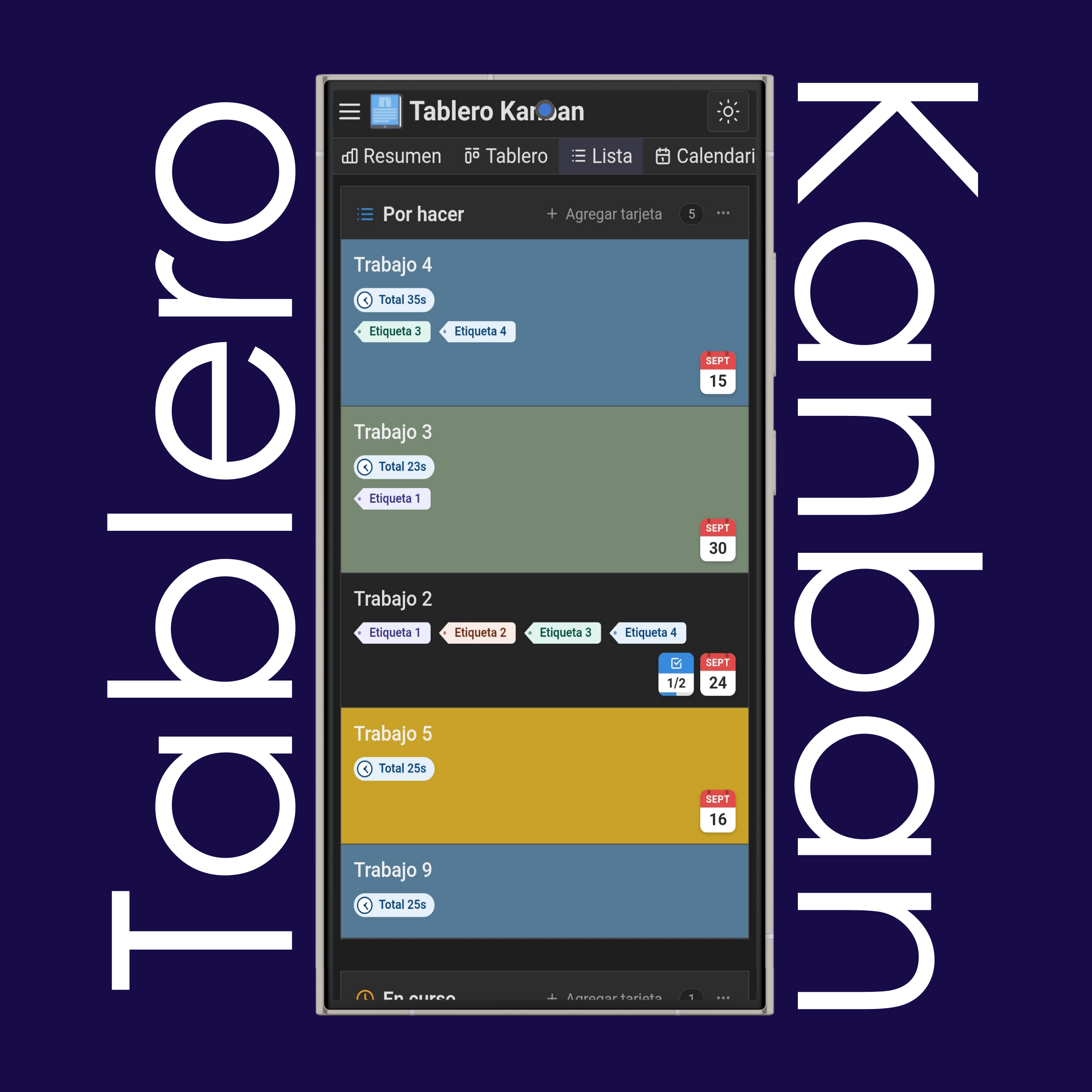 Vistas de lista y calendario kanban