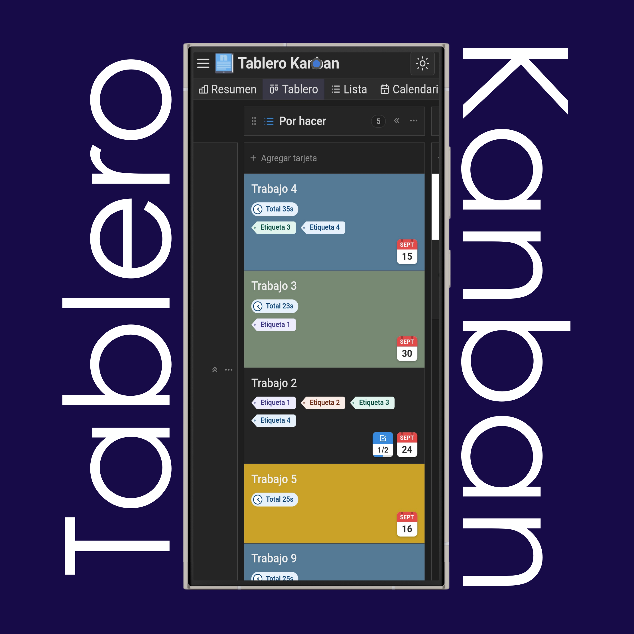 Vista de tablero kanban