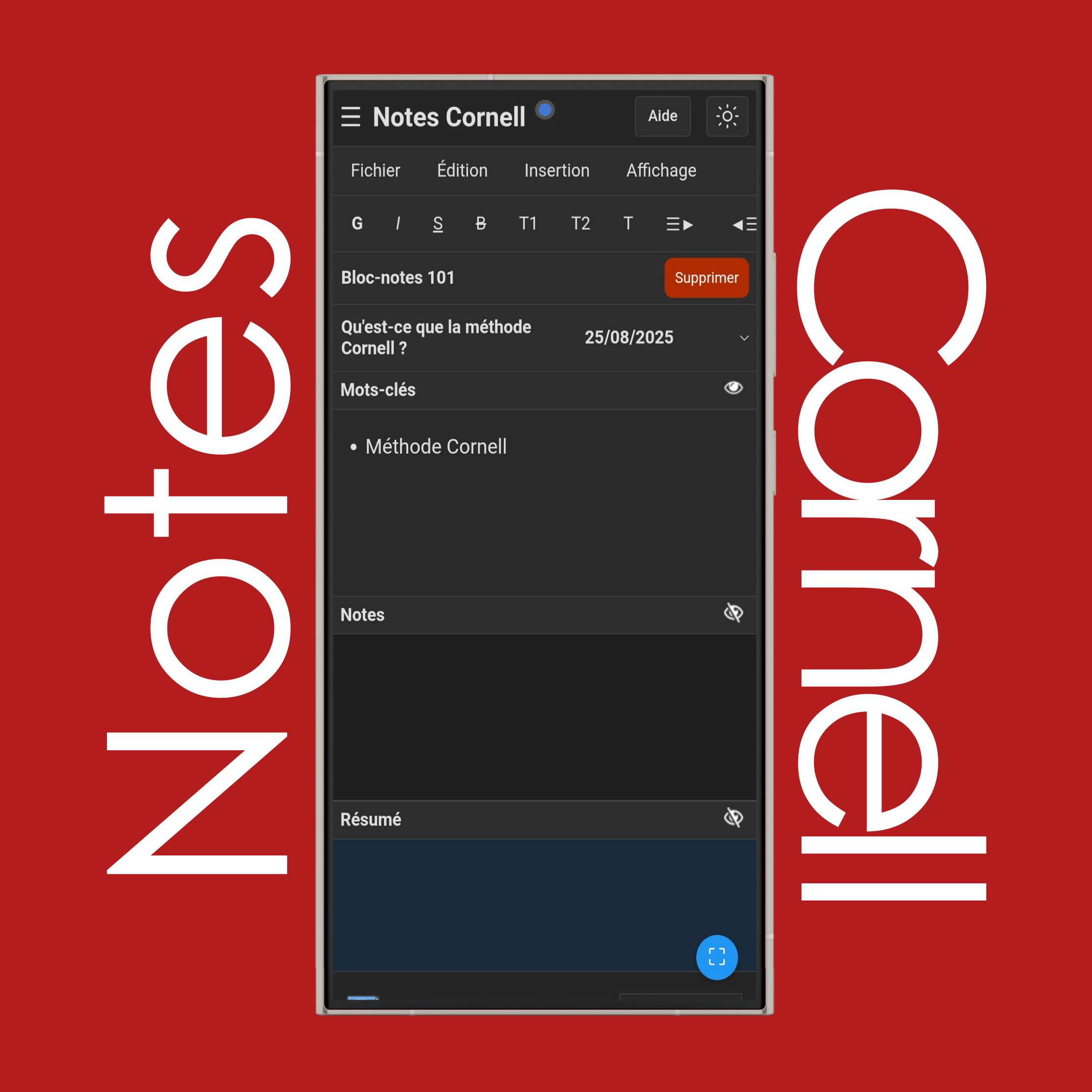 Afficher/Masquer les notes Cornell (Réciter & Réfléchir)