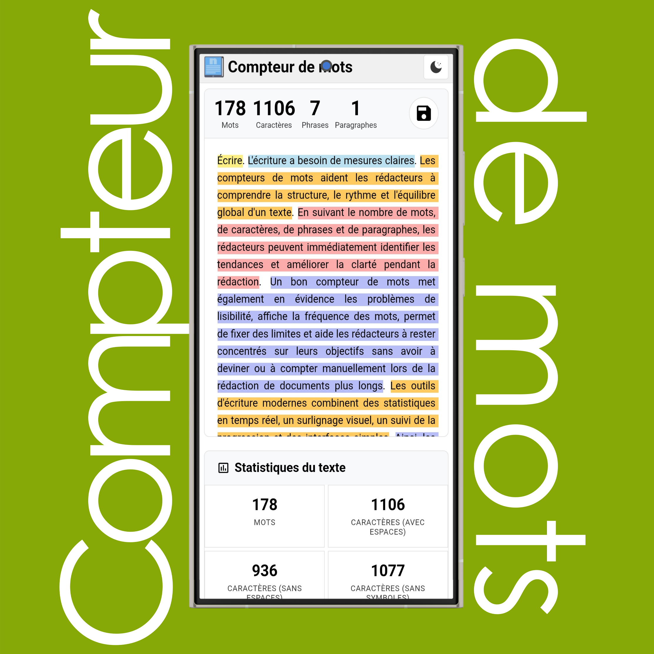 Mode clair et sombre du compteur de mots