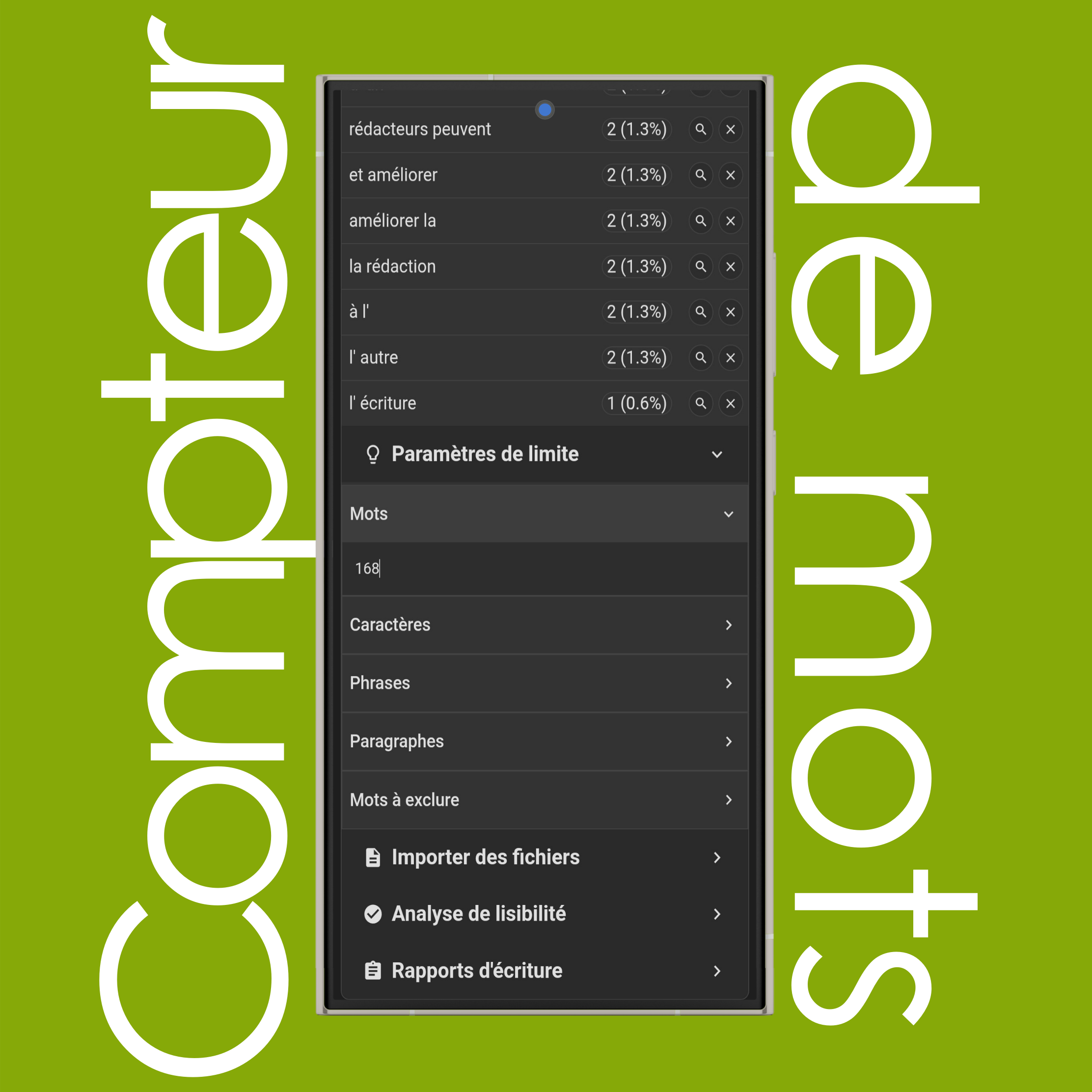 Paramètres de limite du compteur de mots