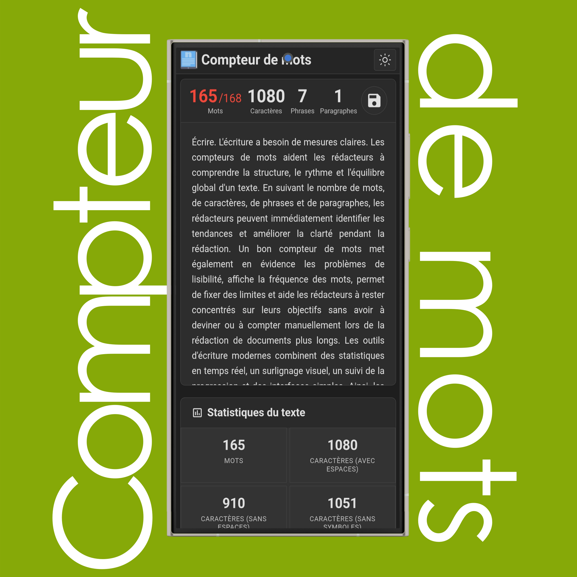 Statistiques de base du compteur de mots avec limites