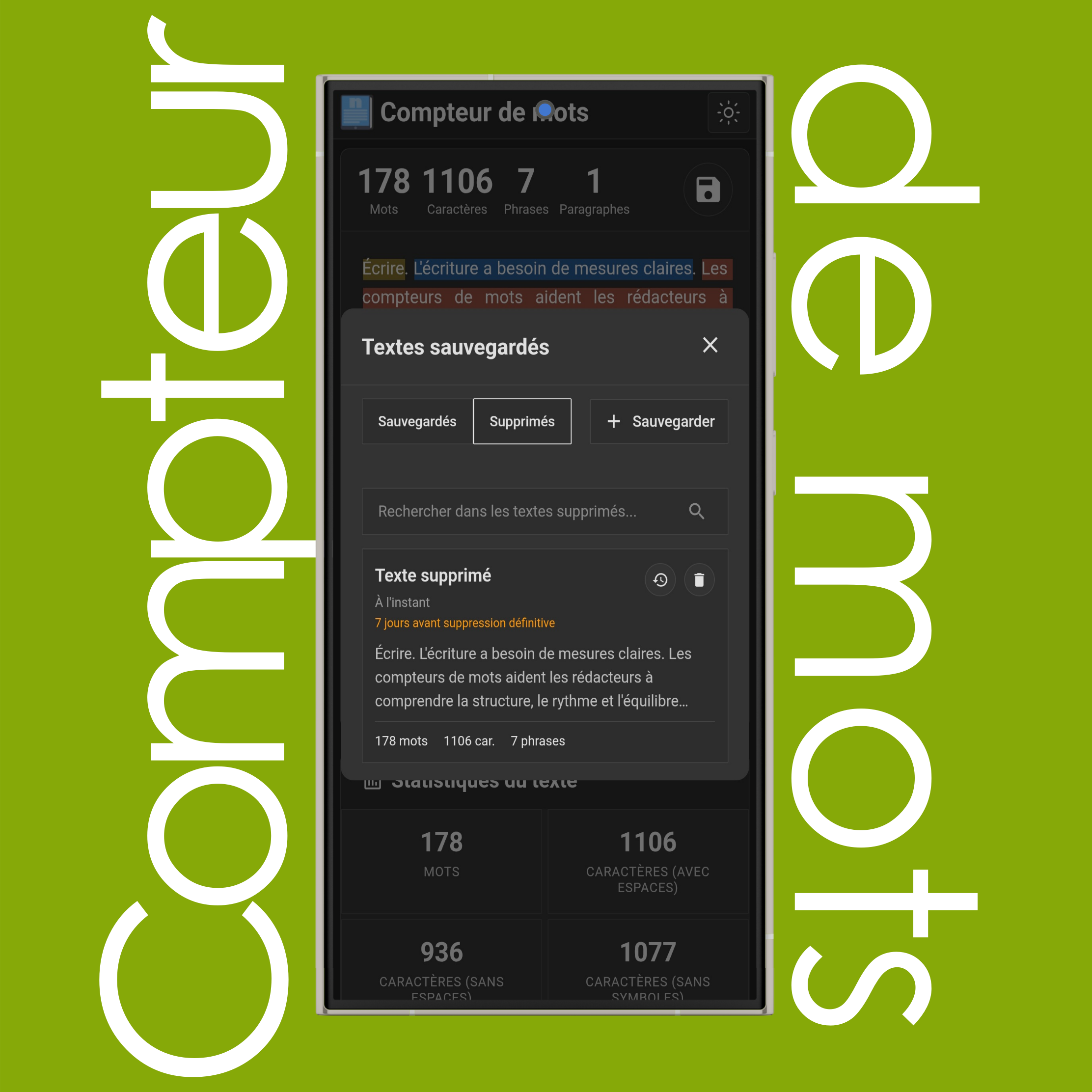 Rechercher, restaurer, supprimer (définitivement) des textes supprimés