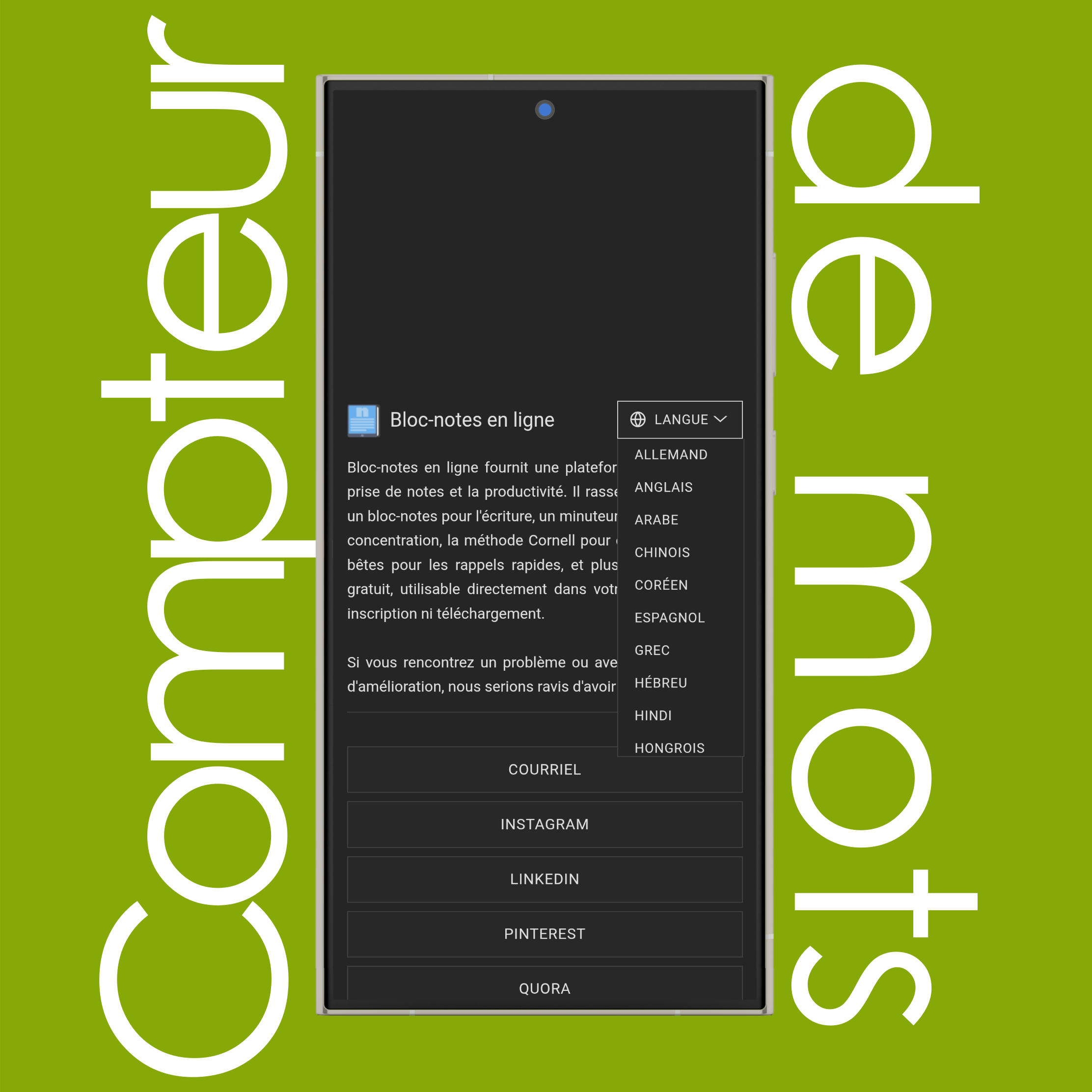 Liste des langues du compteur de mots