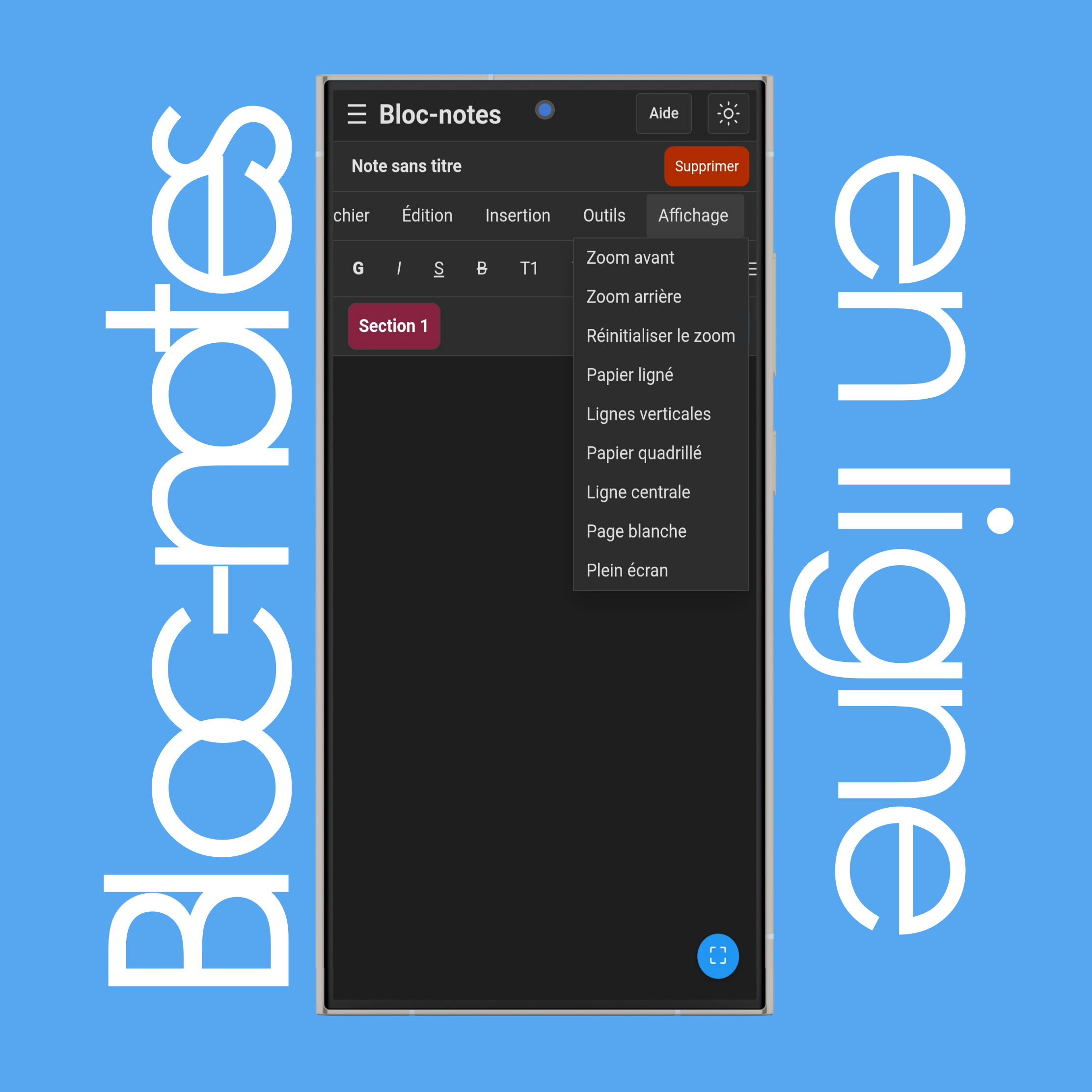 Menu Affichage du bloc-notes