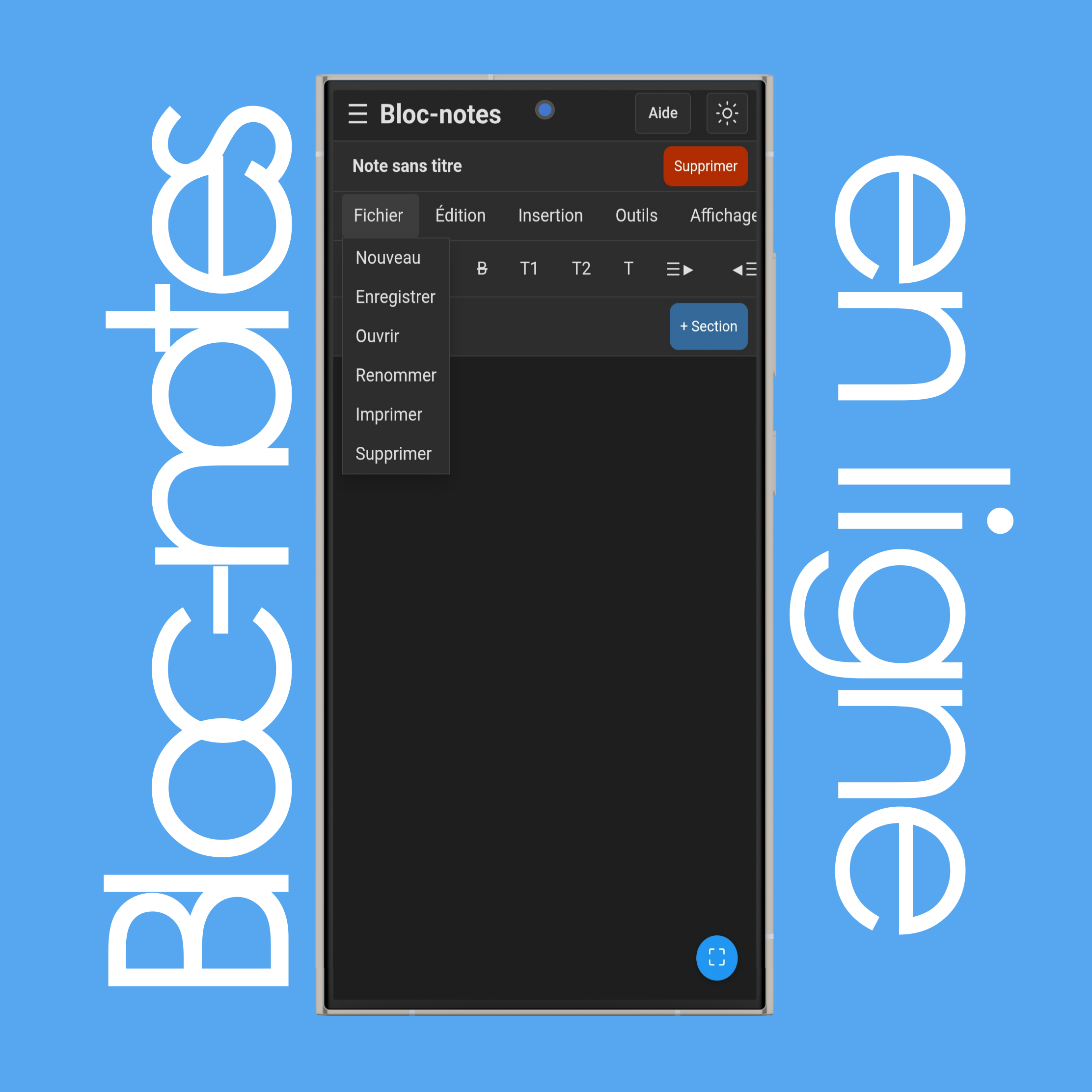 Menu Fichier du bloc-notes