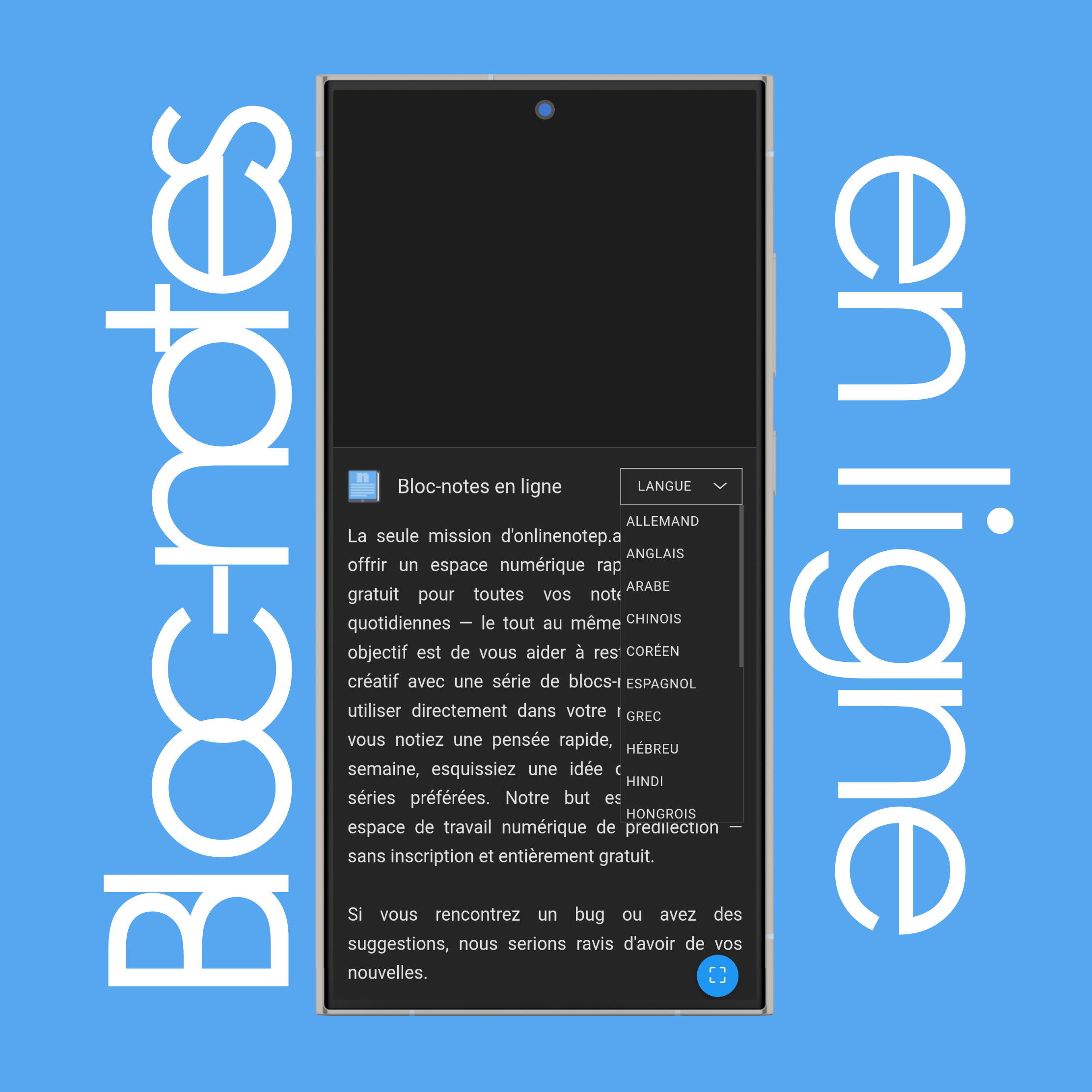 Langue d'affichage du bloc-notes