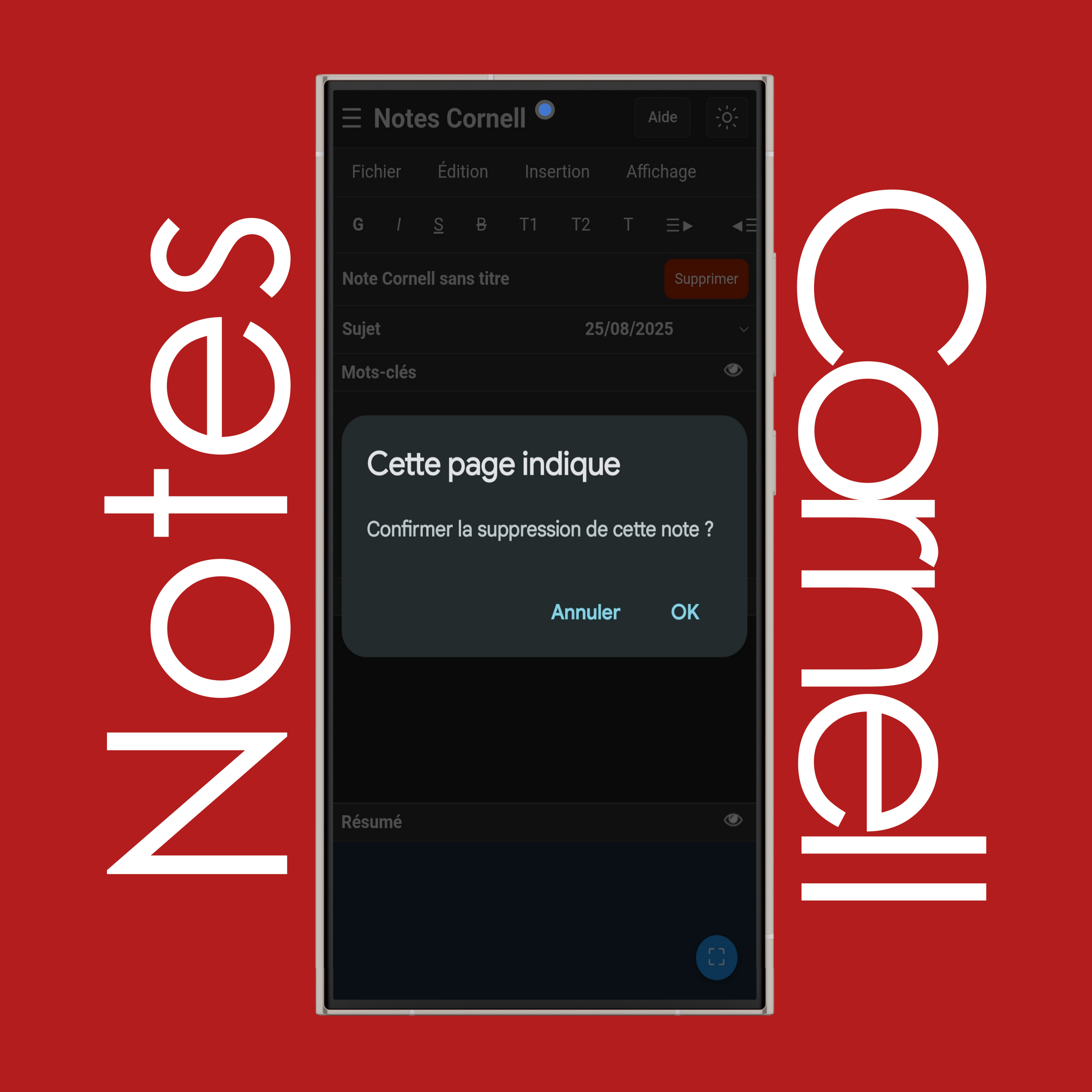 Supprimer des notes Cornell