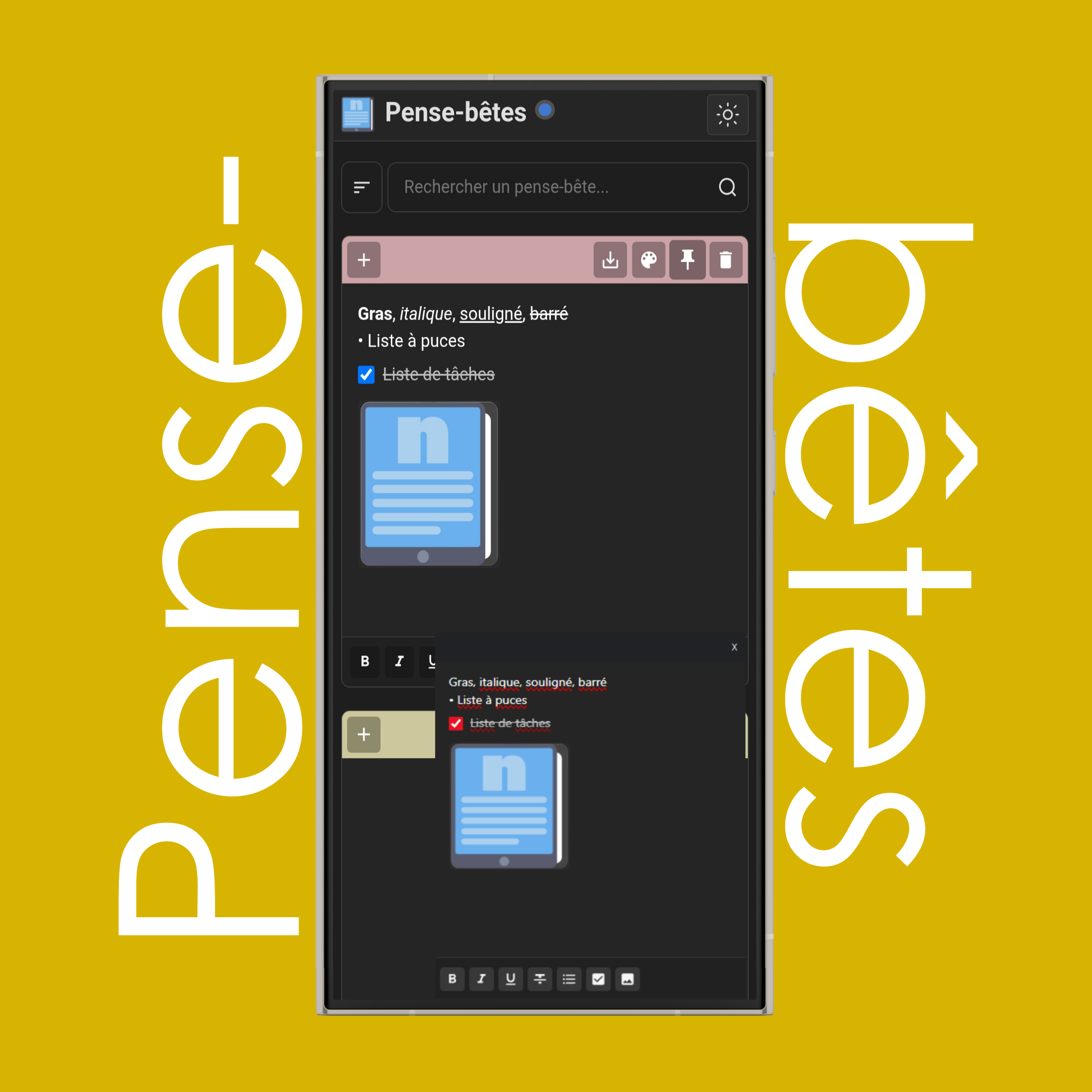 Épingler un pense-bête (toujours au premier plan)