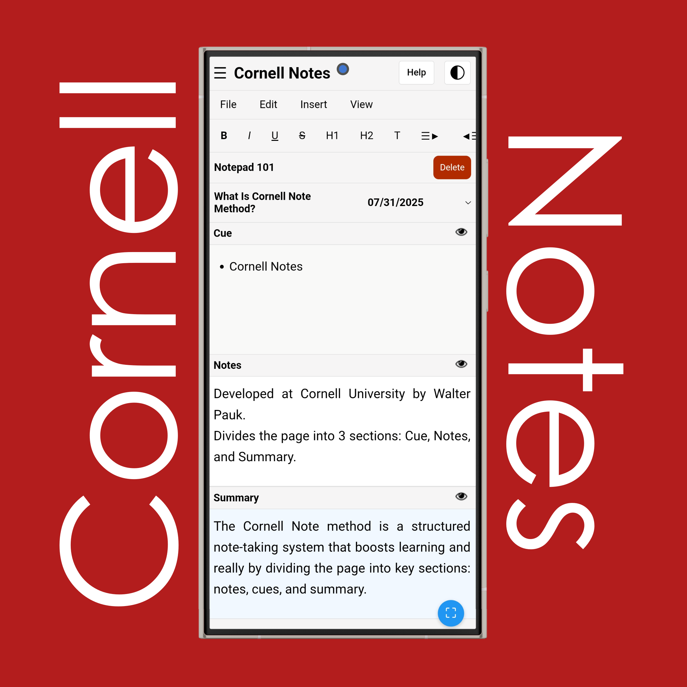 Cornell Notes Light & Dark Mode