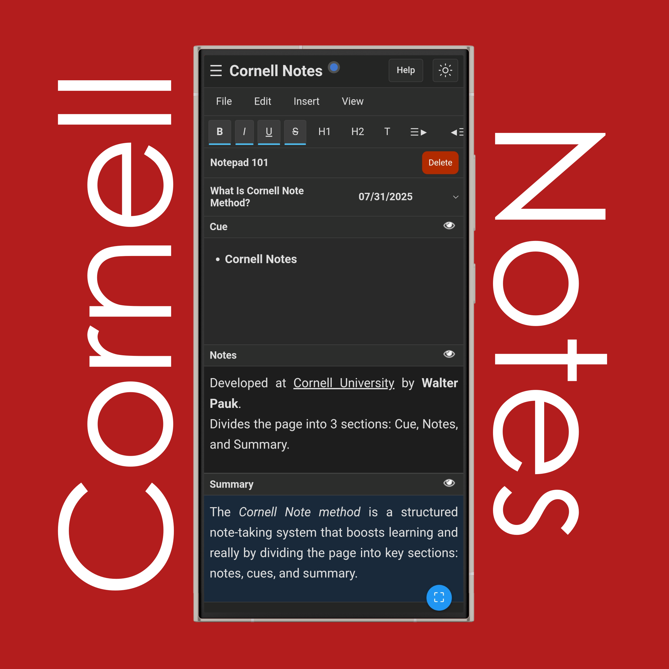 Cornell Notes Text Formatting