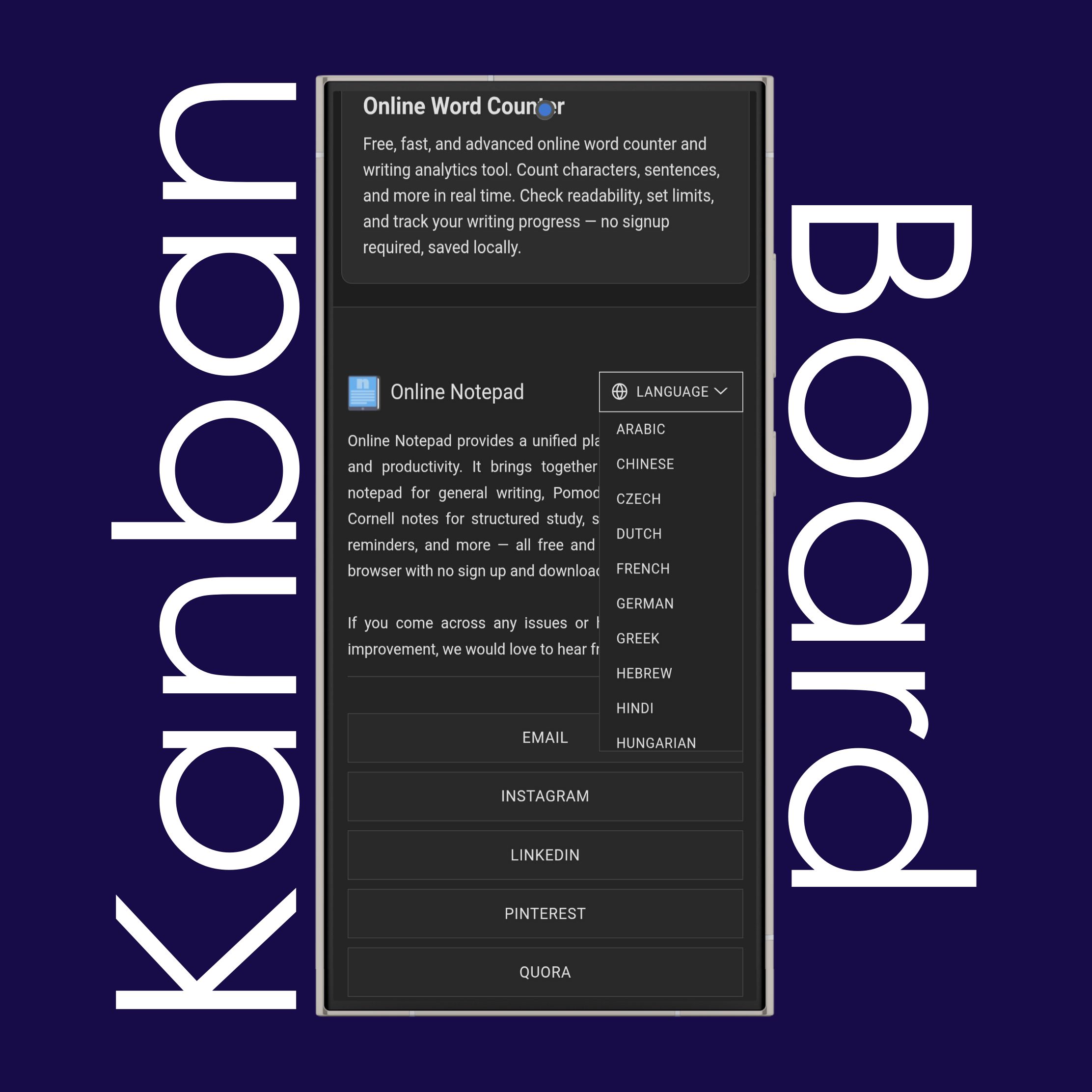 Kanban Board Language Settings