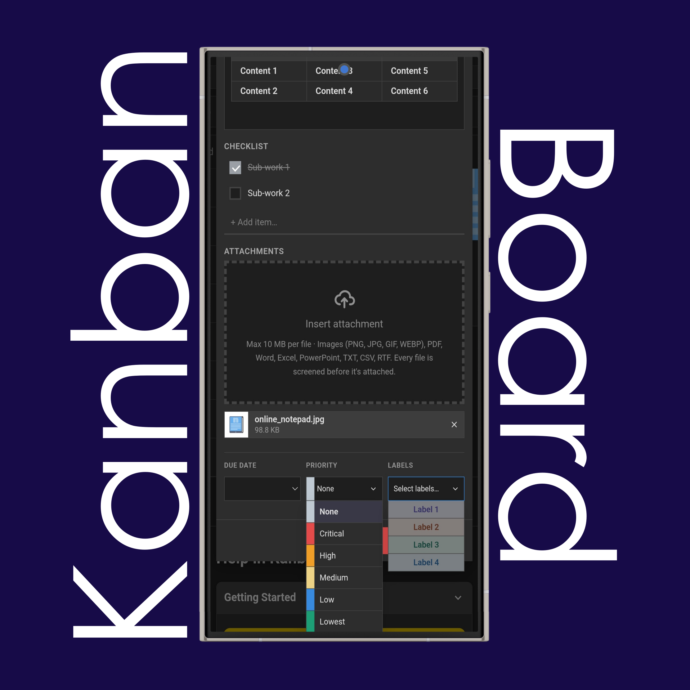 Kanban Board Card Editor: Attachments, Due Date, Prirotiy and Labels