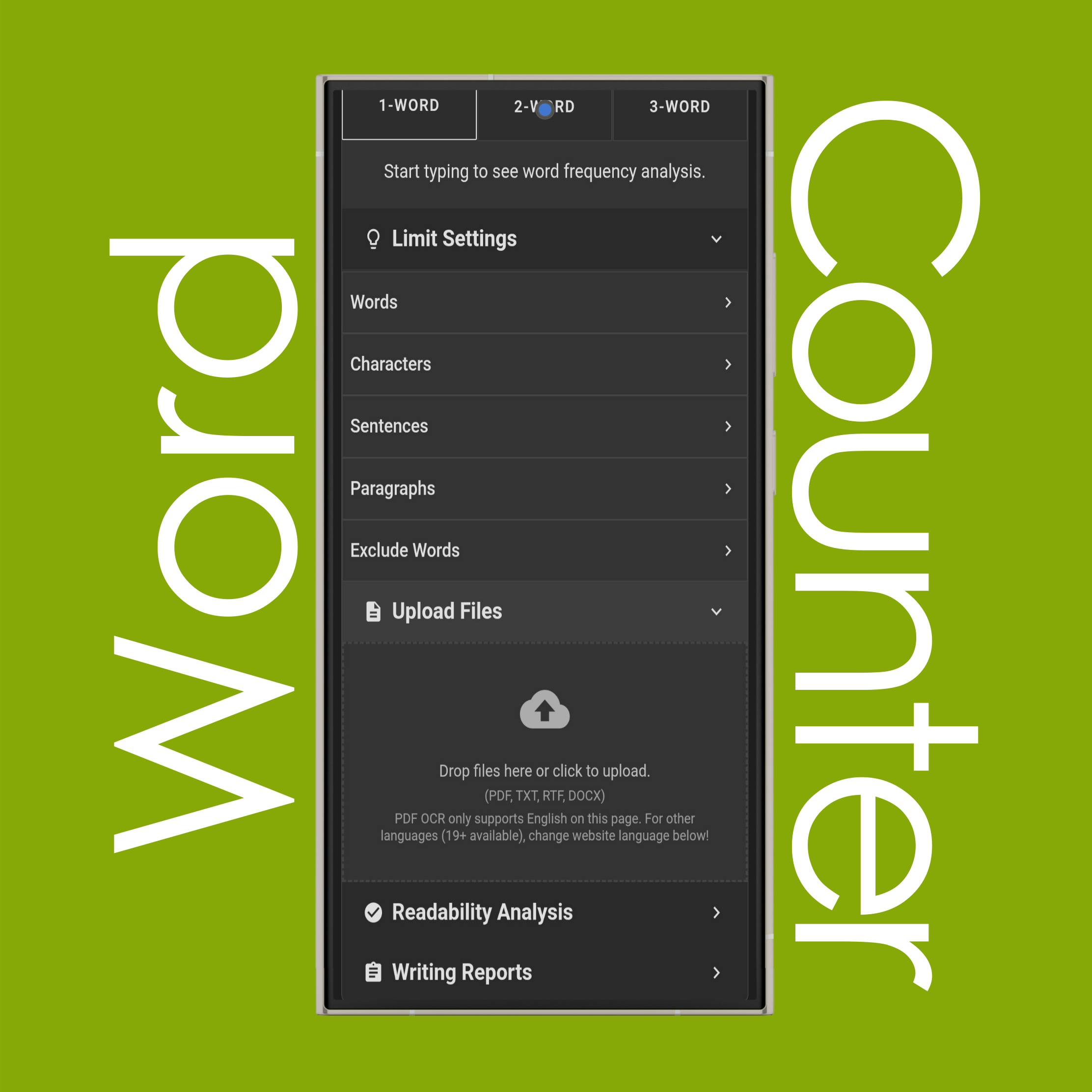 Upload File (PDF, TXT, DOCX) to Count Words and Characters