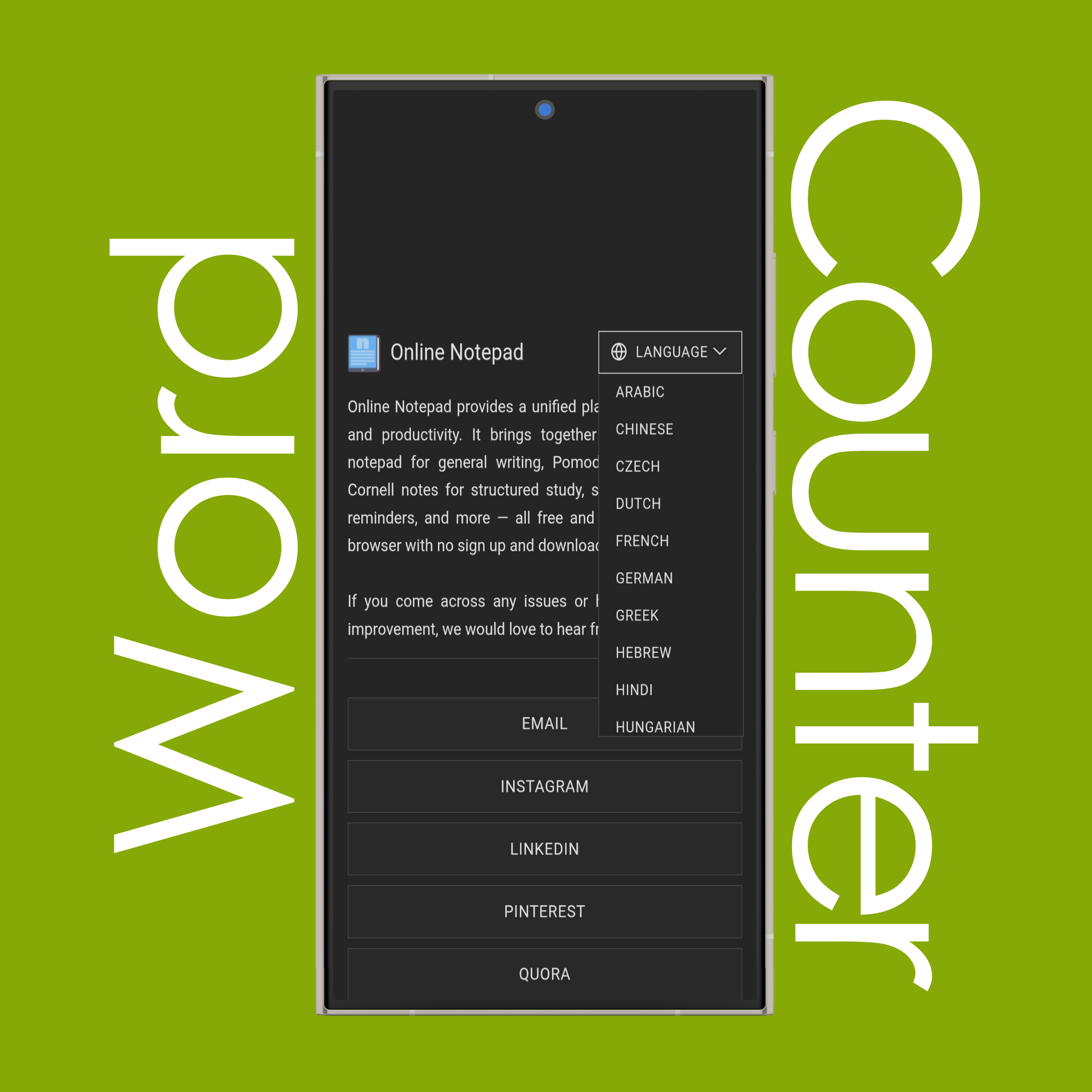 Word Counter Language List