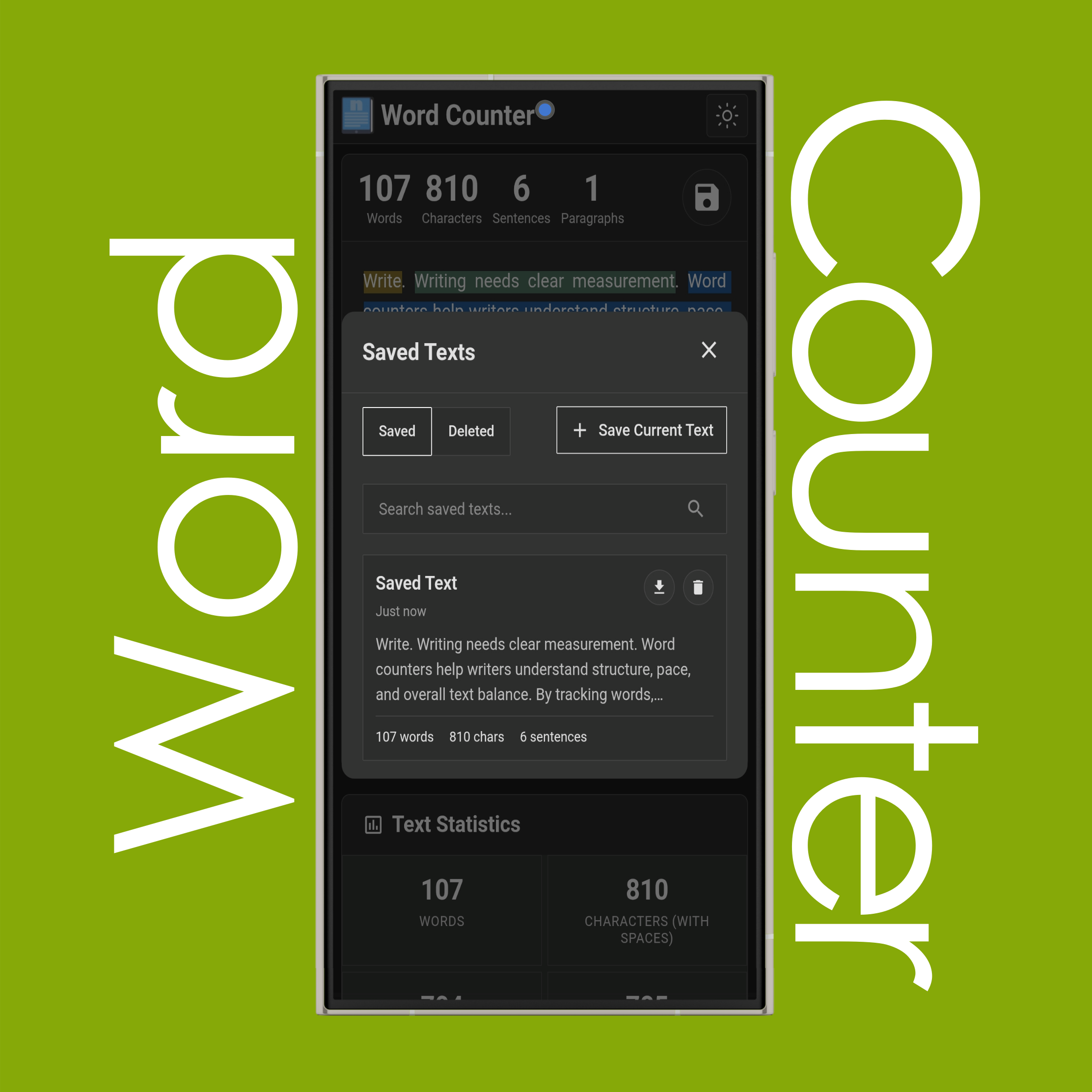 Search, Load and Delete for Saved Texts
