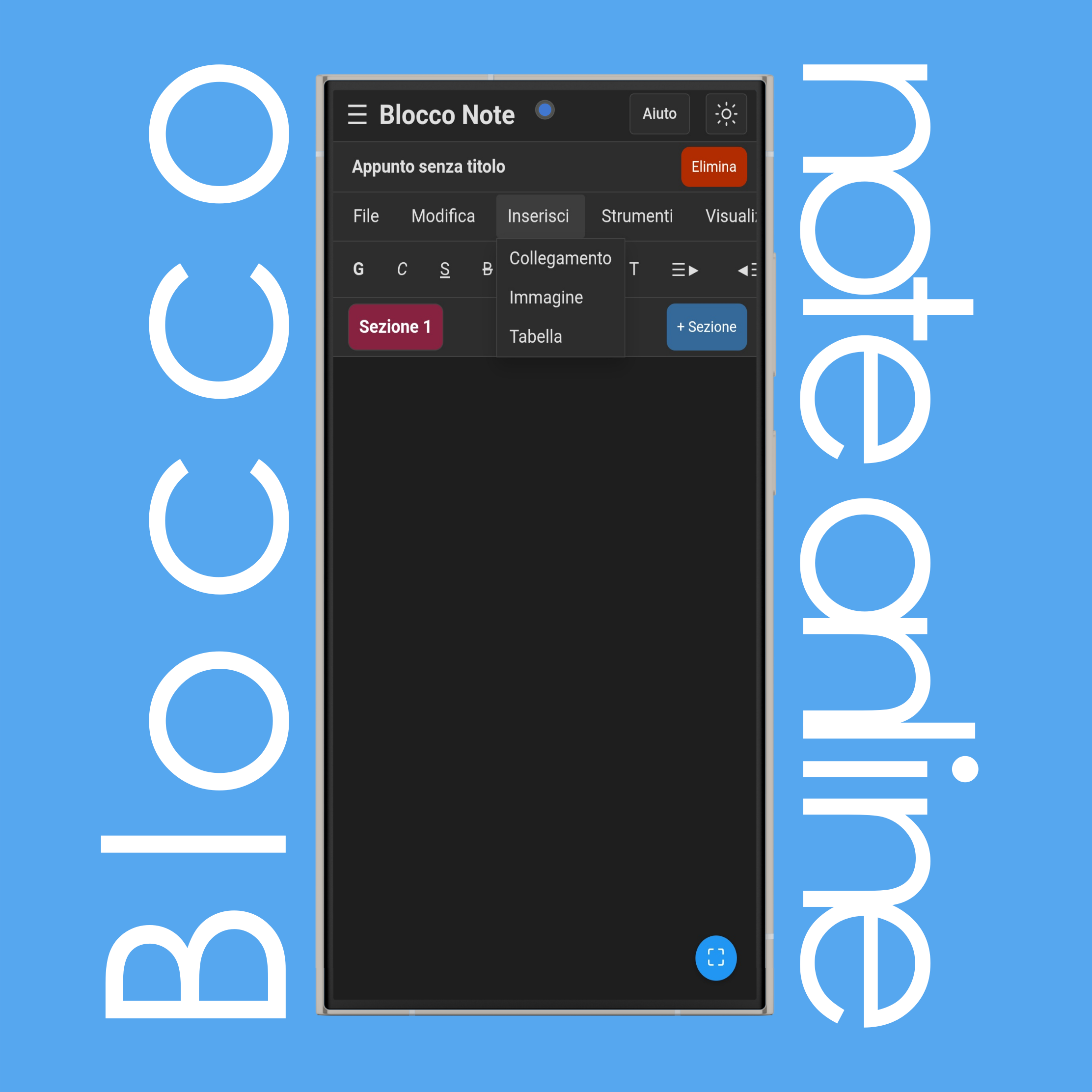 Menu Inserisci Blocco Note