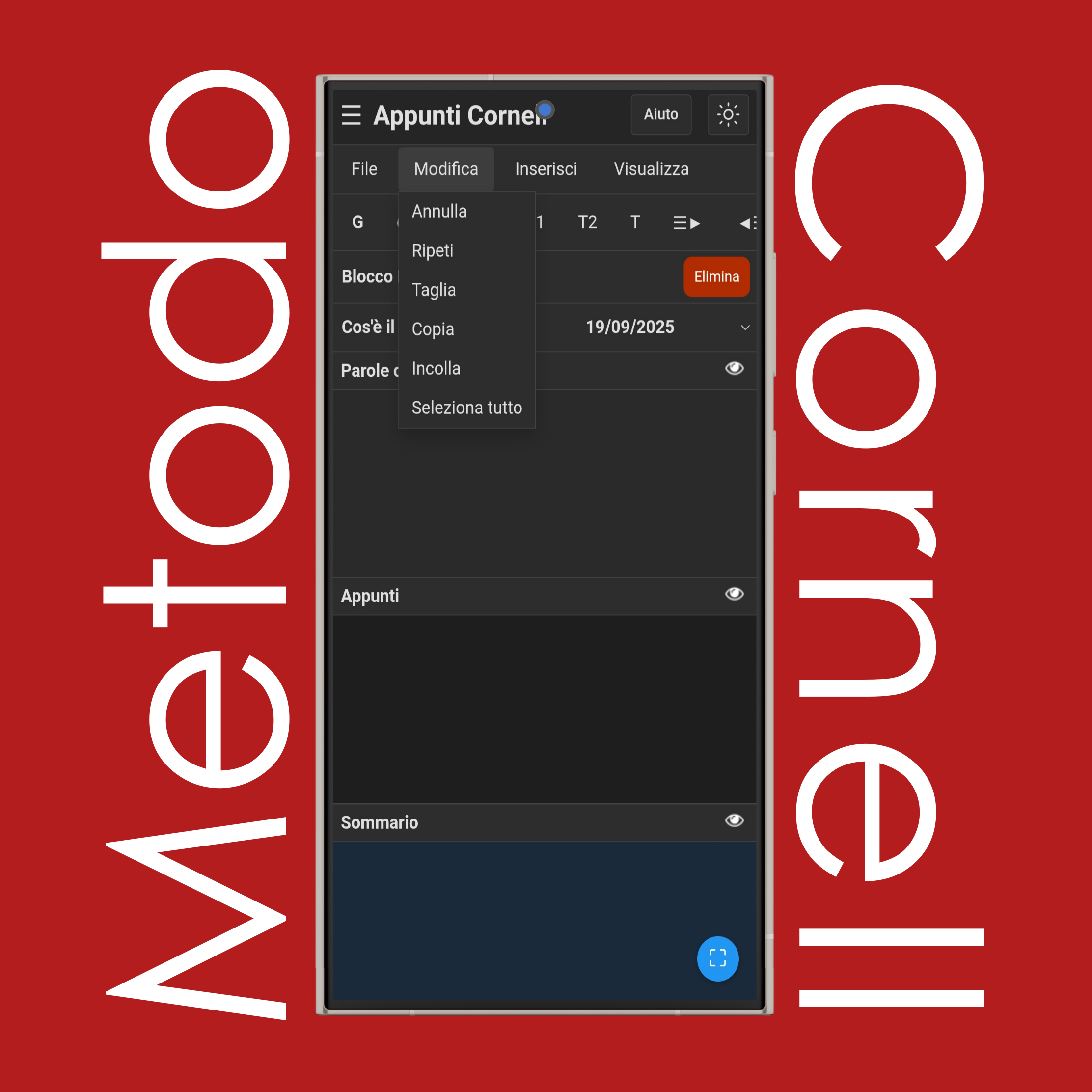 Menu Modifica Appunti Cornell