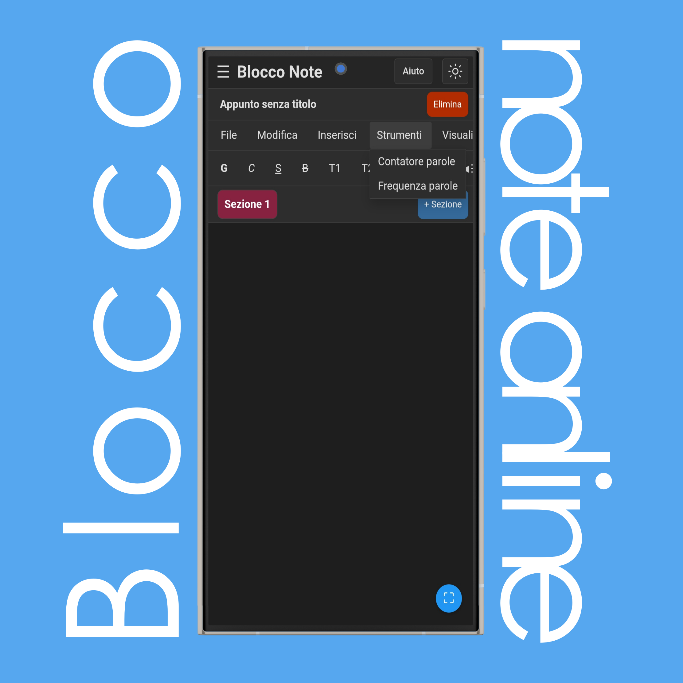 Menu Strumenti Blocco Note