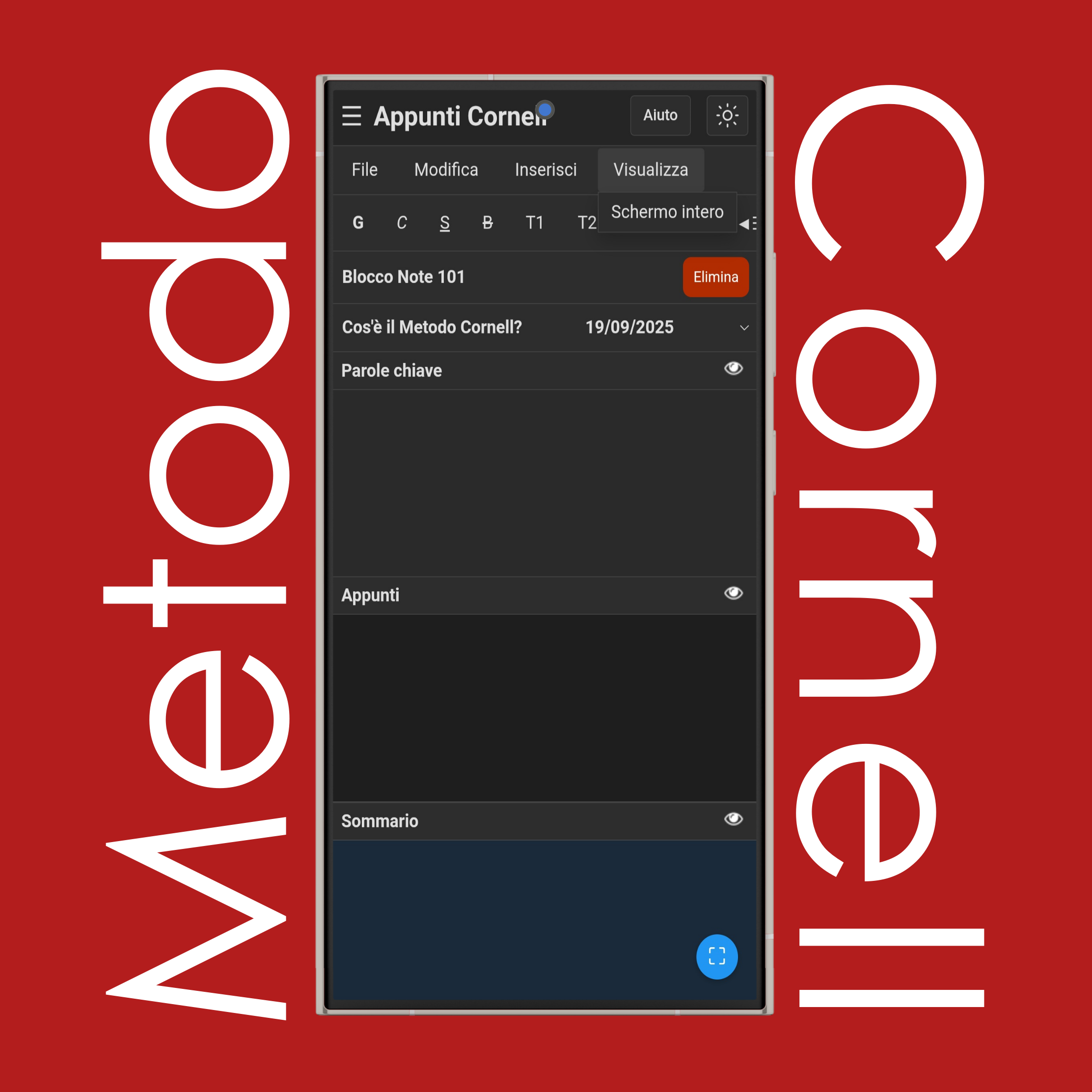 Menu Visualizza Appunti Cornell