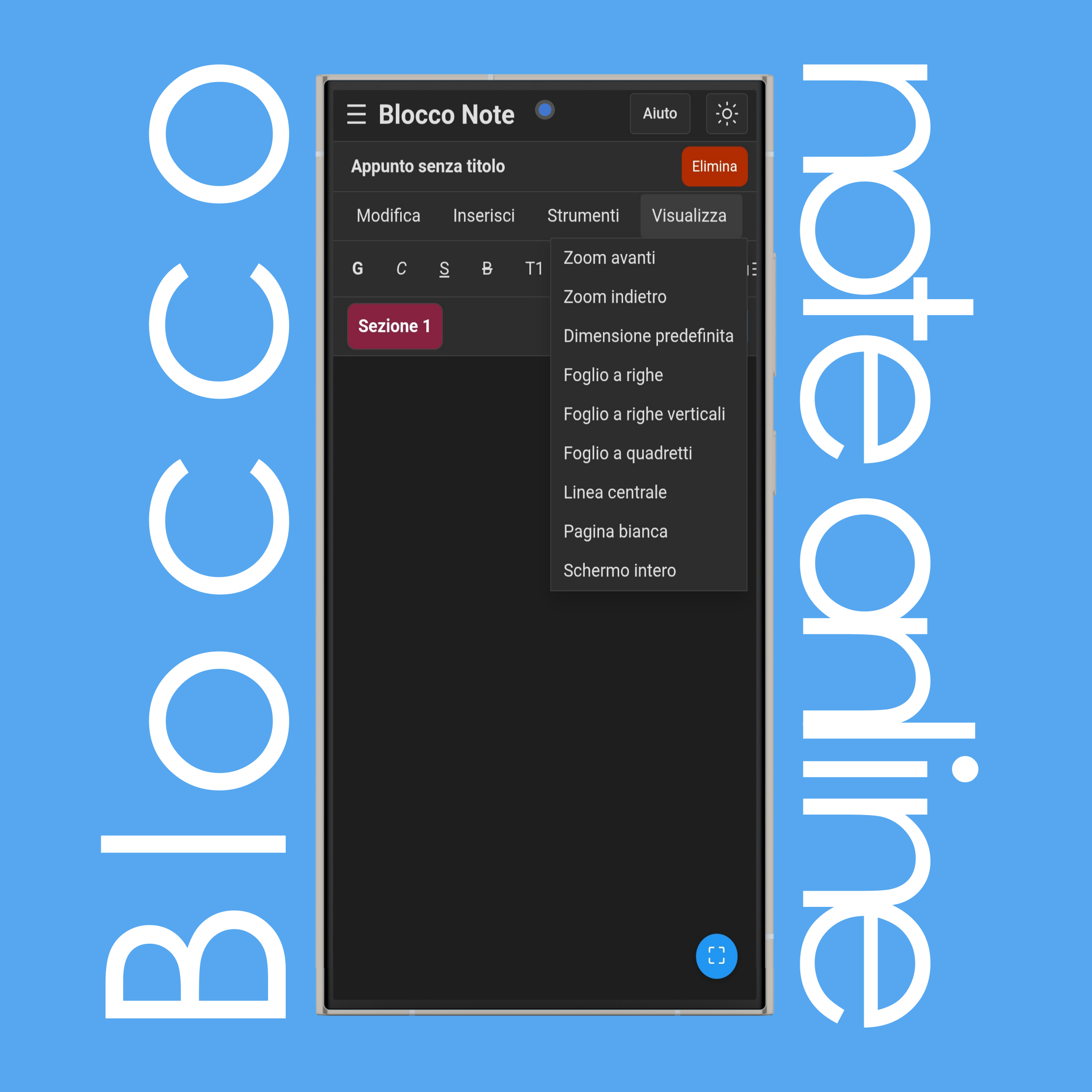 Menu Visualizza Blocco Note